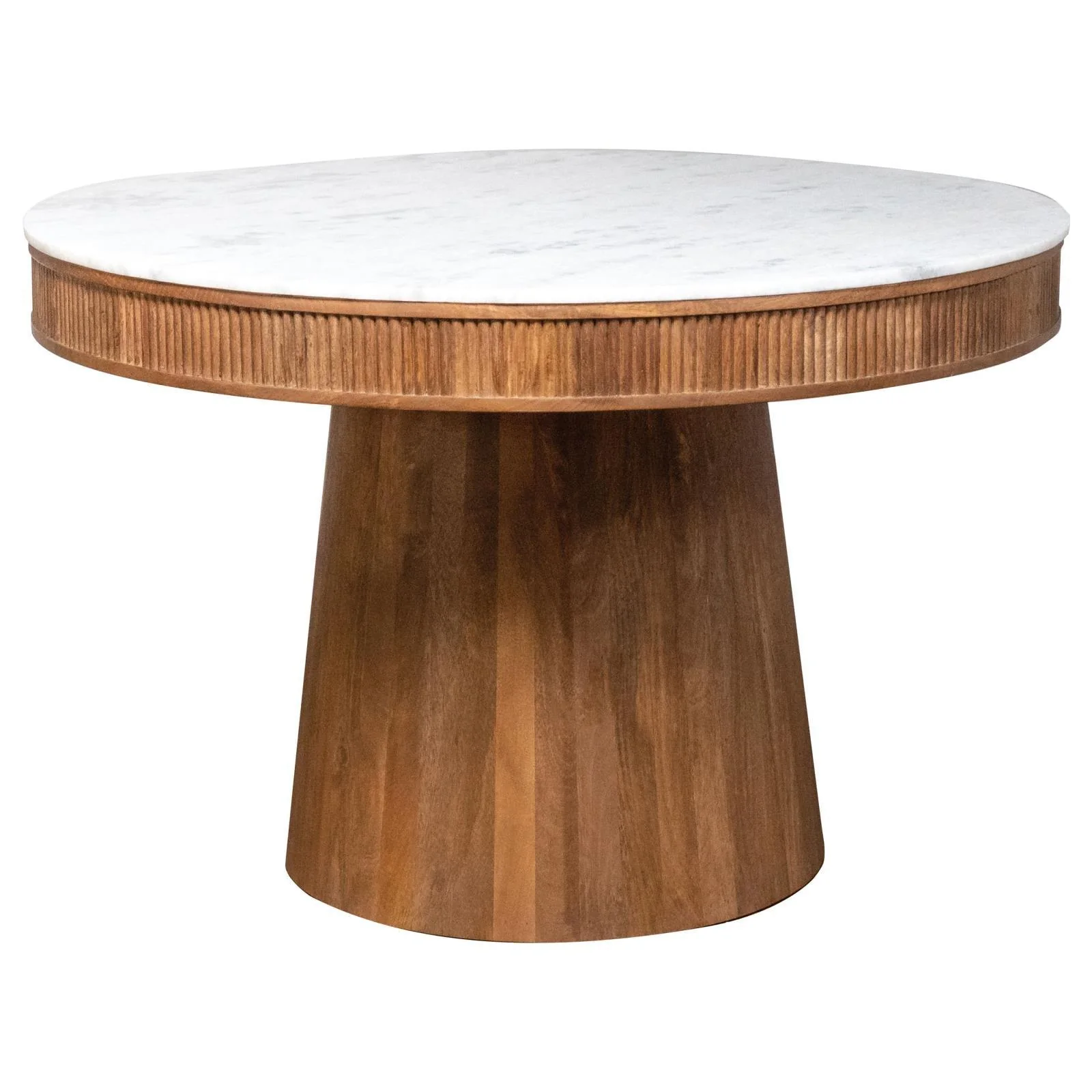Ortega White and Natural Round Marble Top Solid Base Dining Table - Image 2