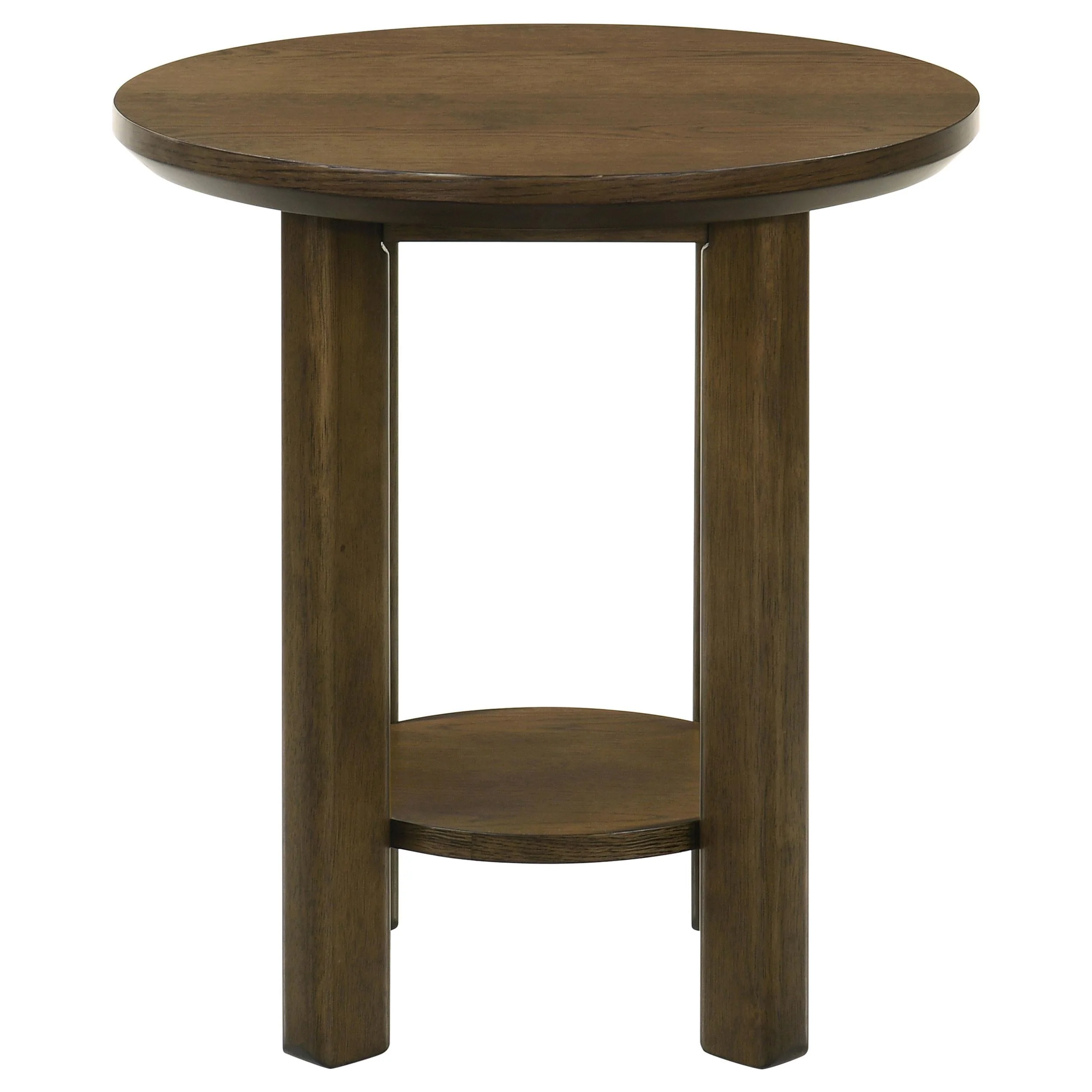 Ottowa Brown Round Wood Side End Table with Shelf - Image 3