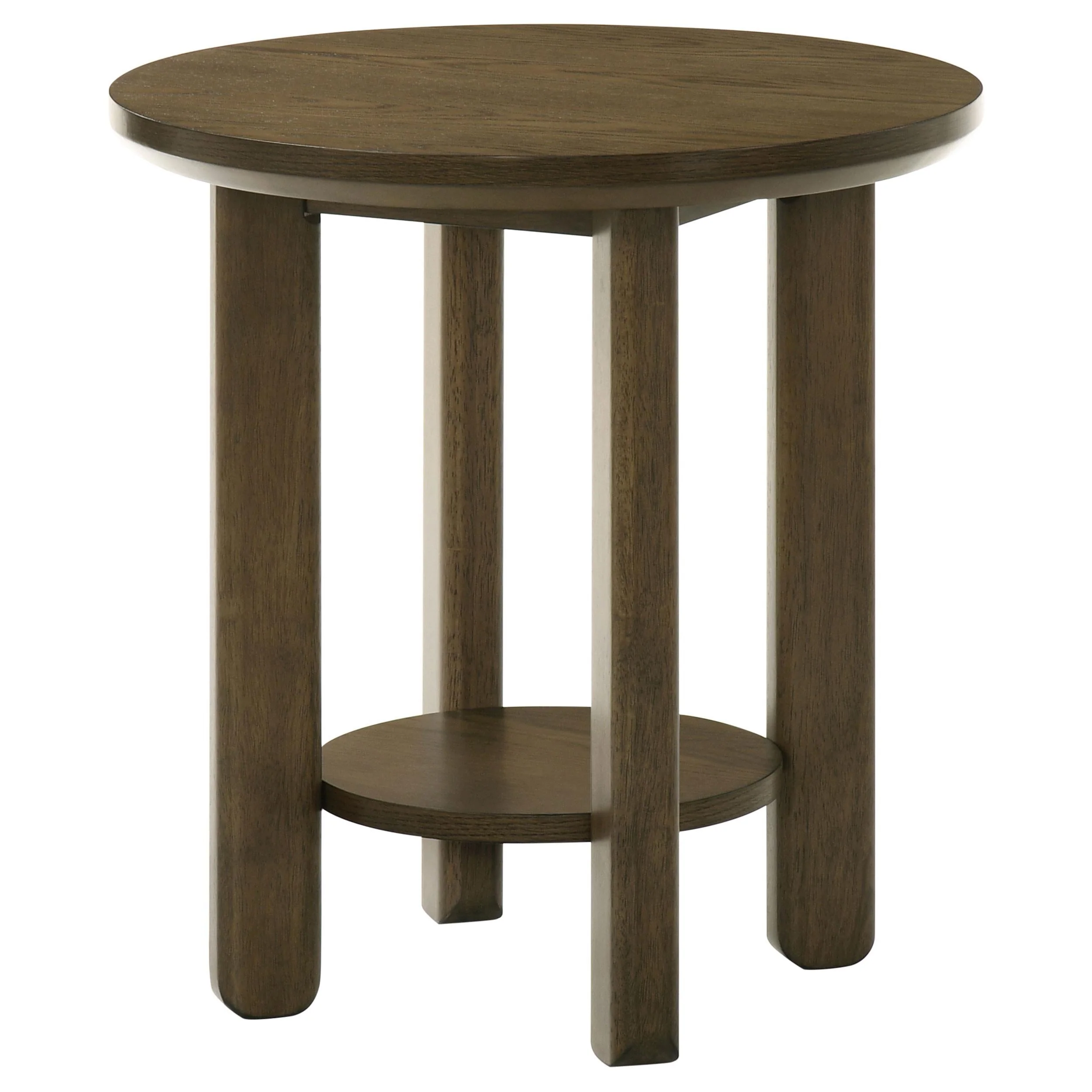 Ottowa Brown Round Wood Side End Table with Shelf - Image 4