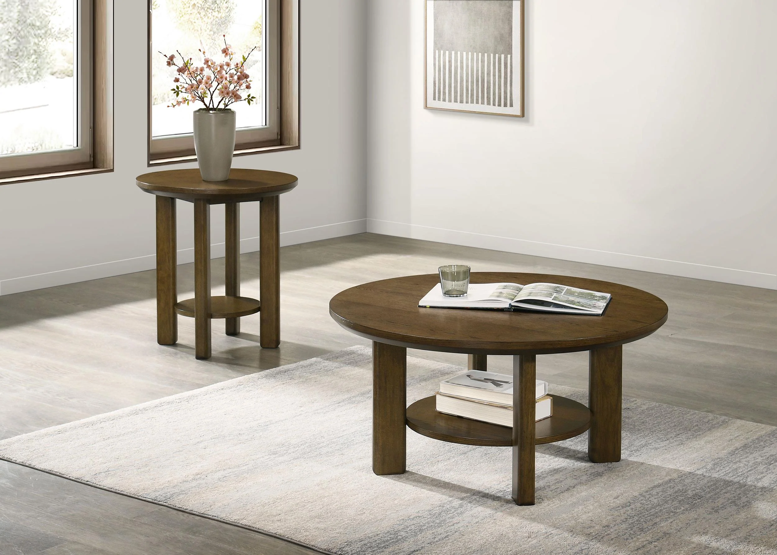 Ottowa Brown Round Wood Side End Table with Shelf - Image 9