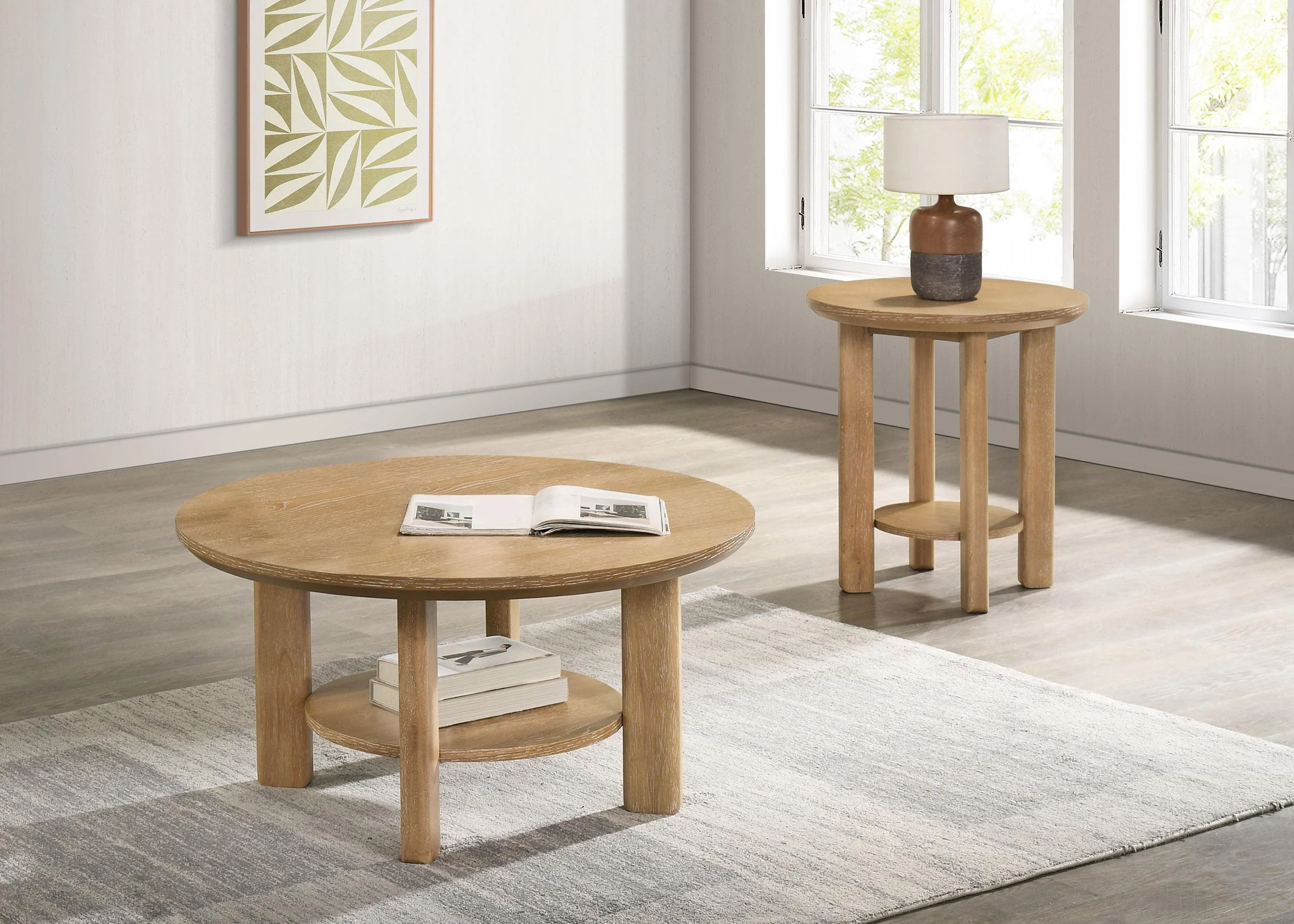 Ottowa Light Oak 36-inch Round Wood Cocktail Coffee Table - Image 9