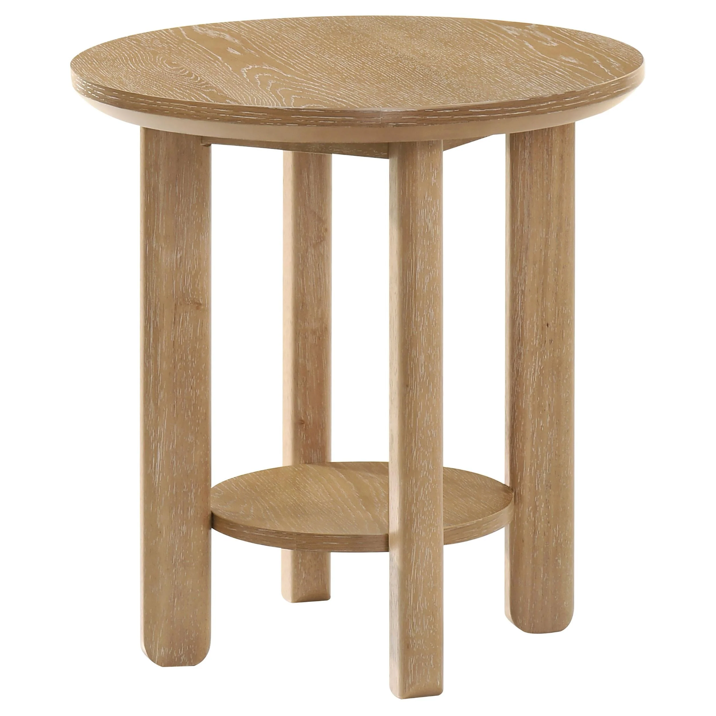 Ottowa Light Oak Round Wood Side End Table with Shelf - Image 4