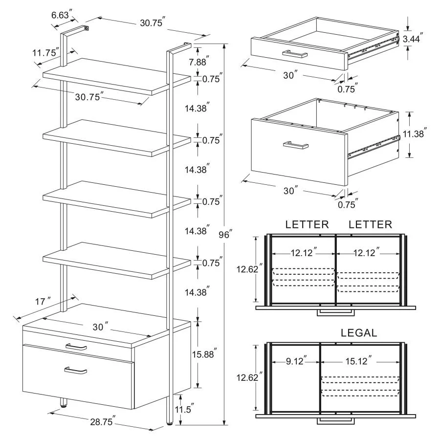 Owens Walnut 3-piece 96-inch Wall Mounted Bookshelf Set - Image 10