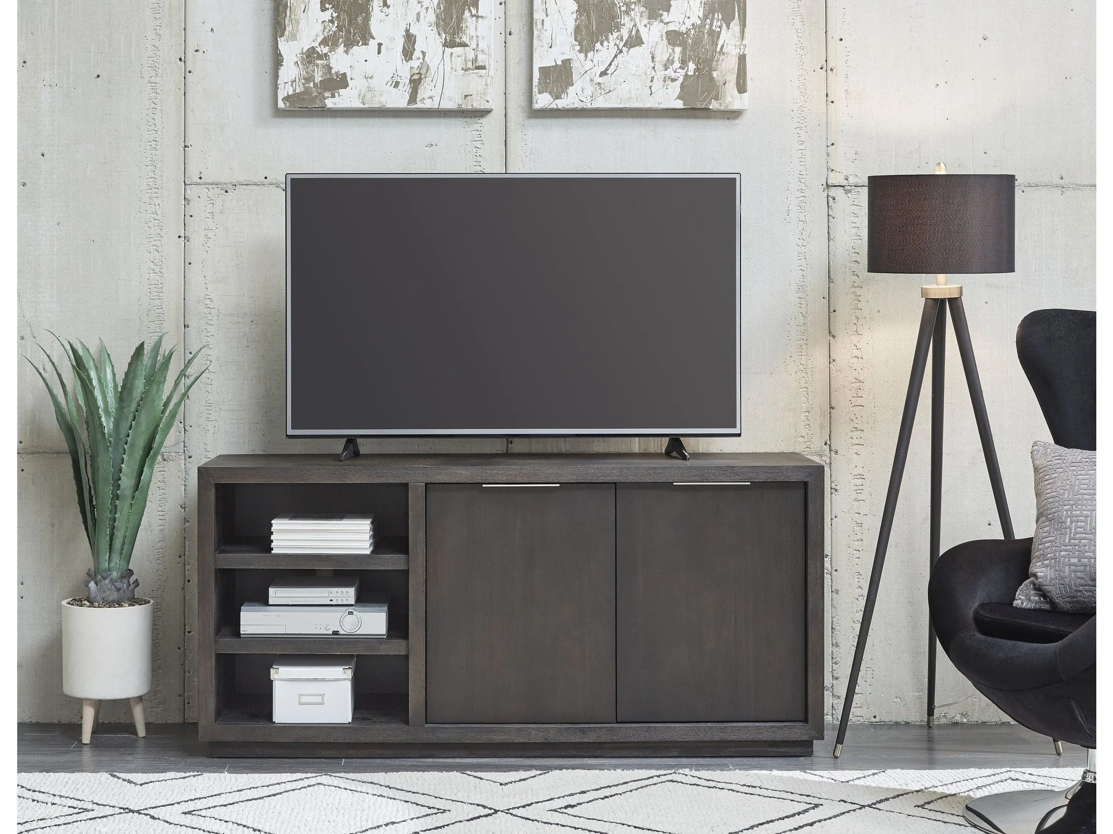 Oxford 64 inch Two Drawer Two Shelf Media Console in Basalt Grey