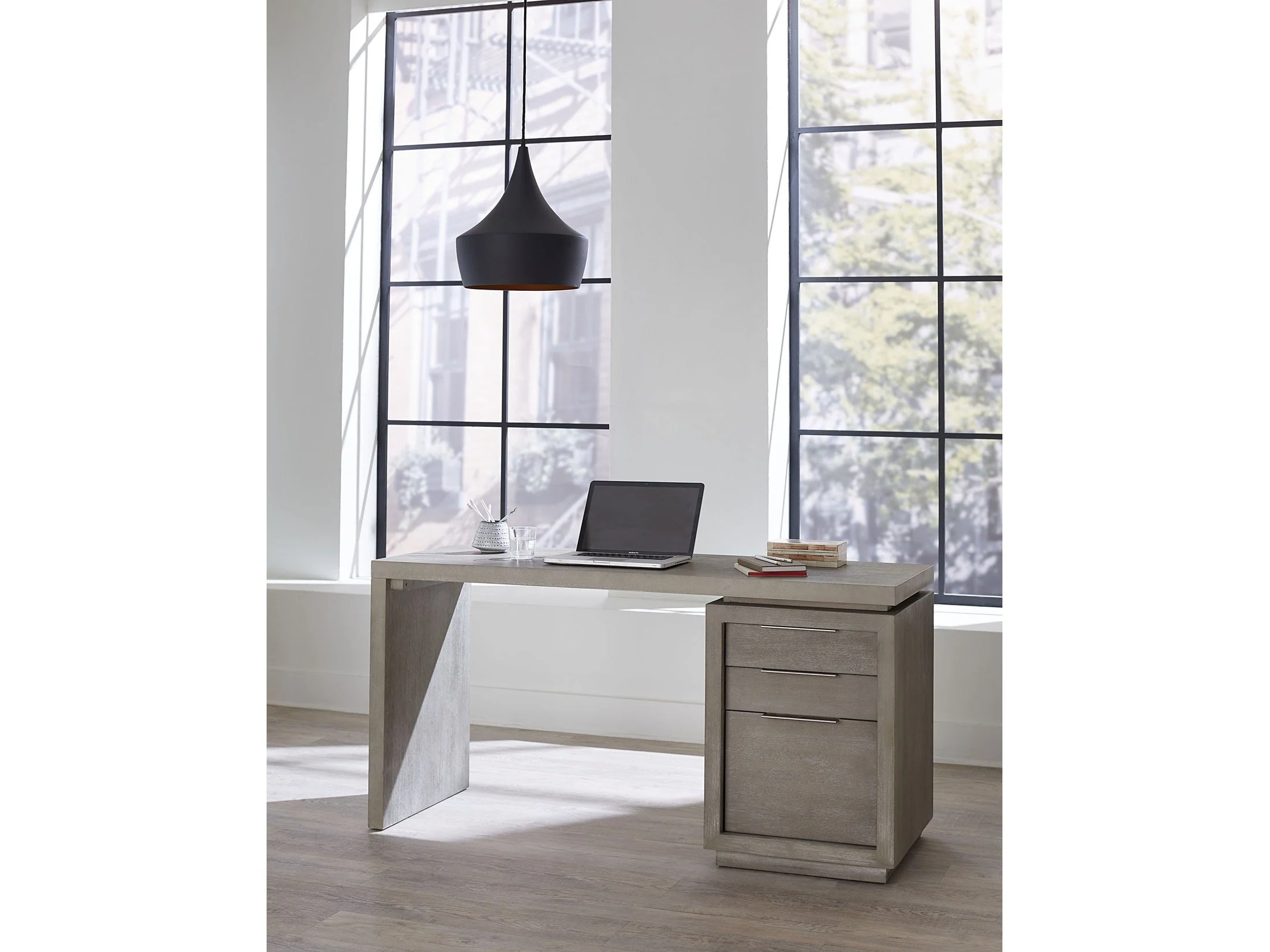 Oxford Three-Drawer Single Pedestal Desk in Mineral