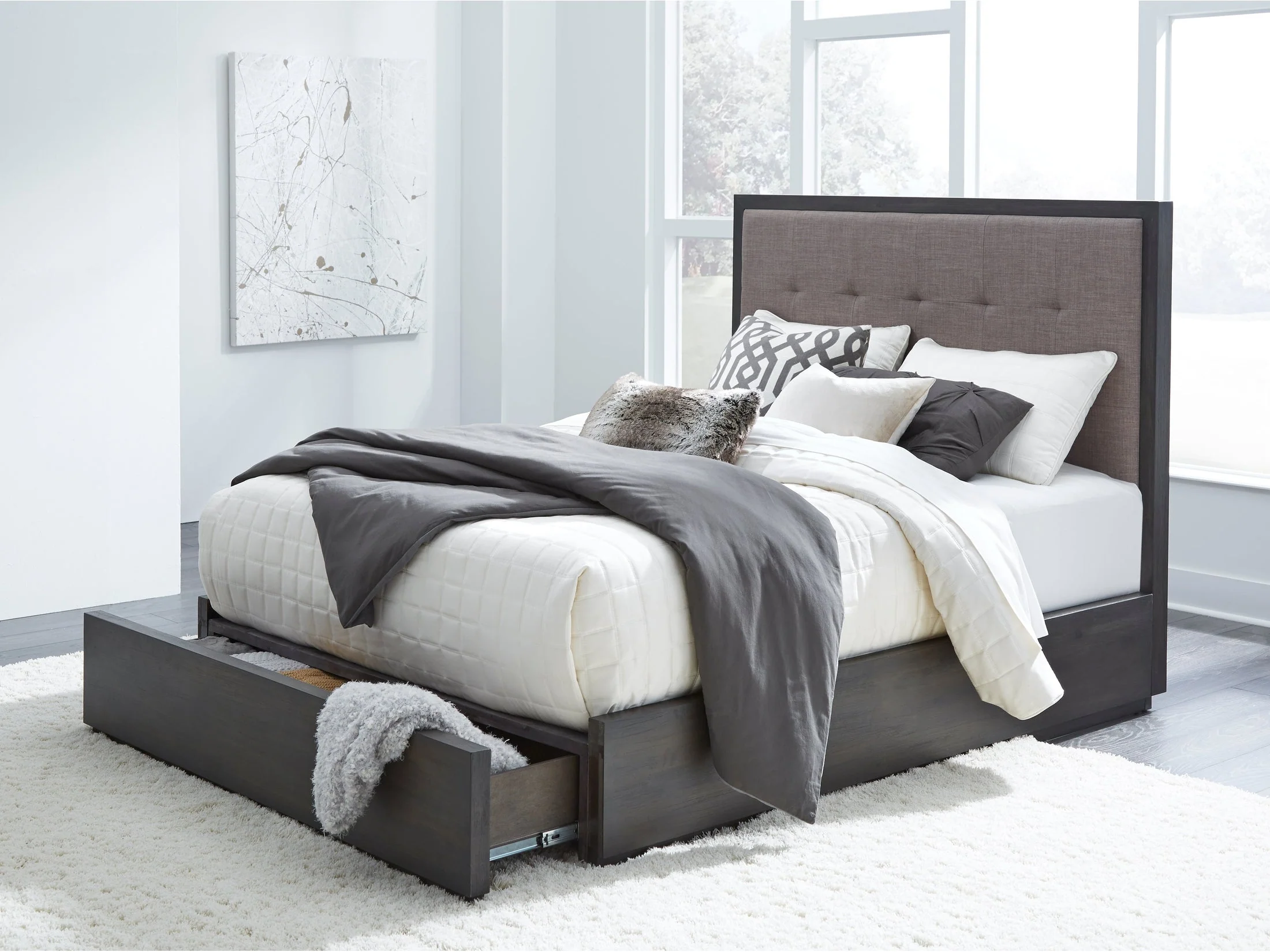 Oxford Upholstered Footboard Full Storage Bed in Dolphin