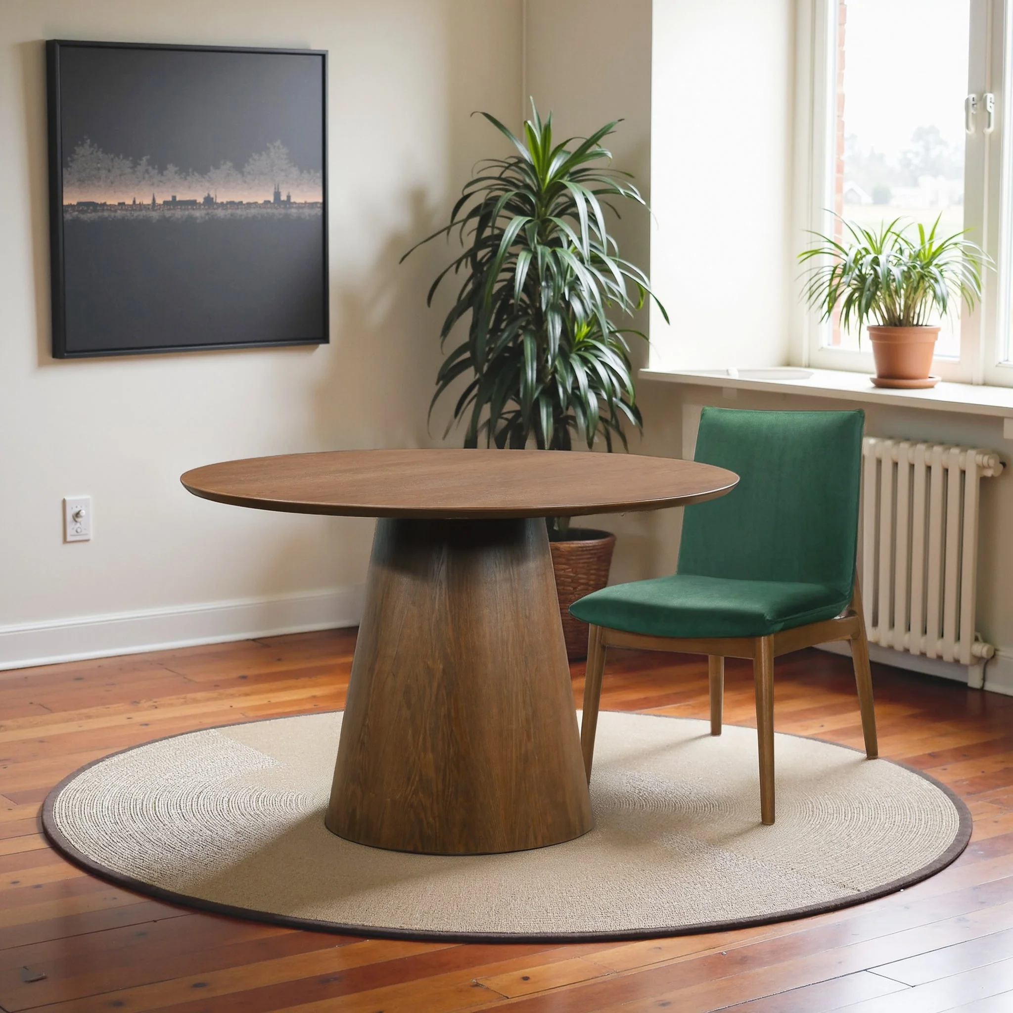 Palamades Round Solid Wood Walnut Dining Table - Small - Image 3