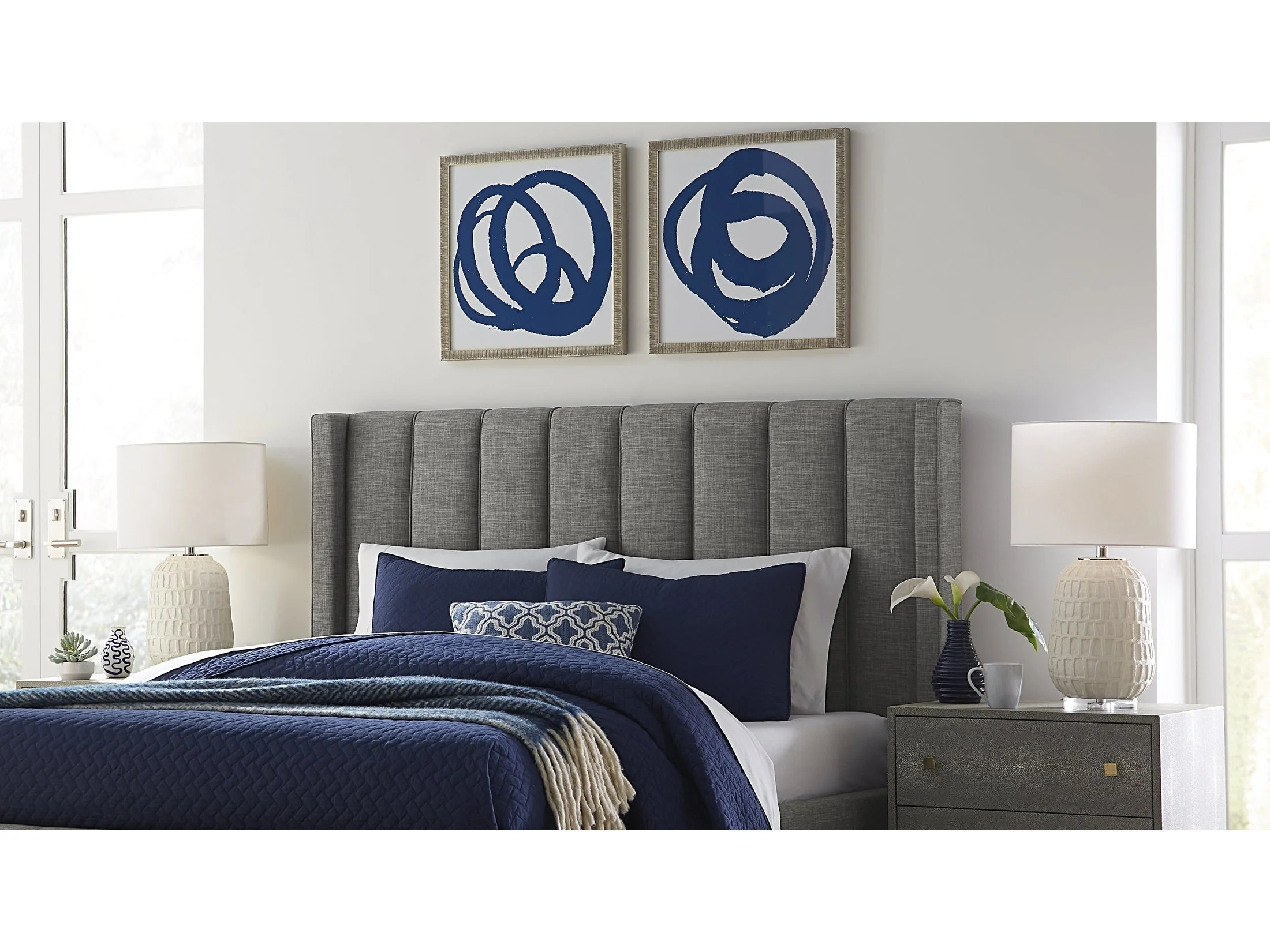 Palermo Wingback Upholstered Headboard in Dark Stone Linen