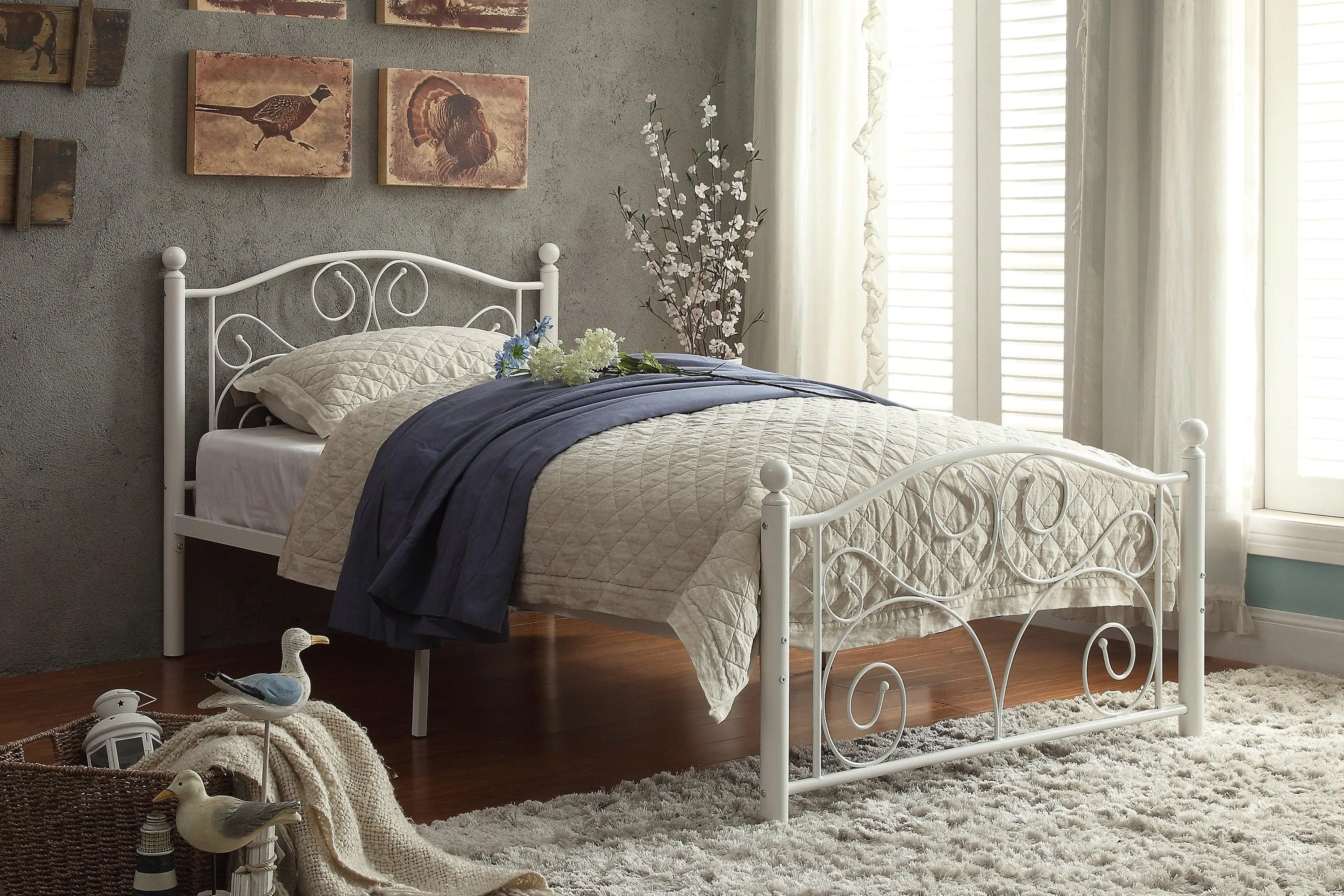 Pallina White Twin Metal Platfom Bed - Image 3