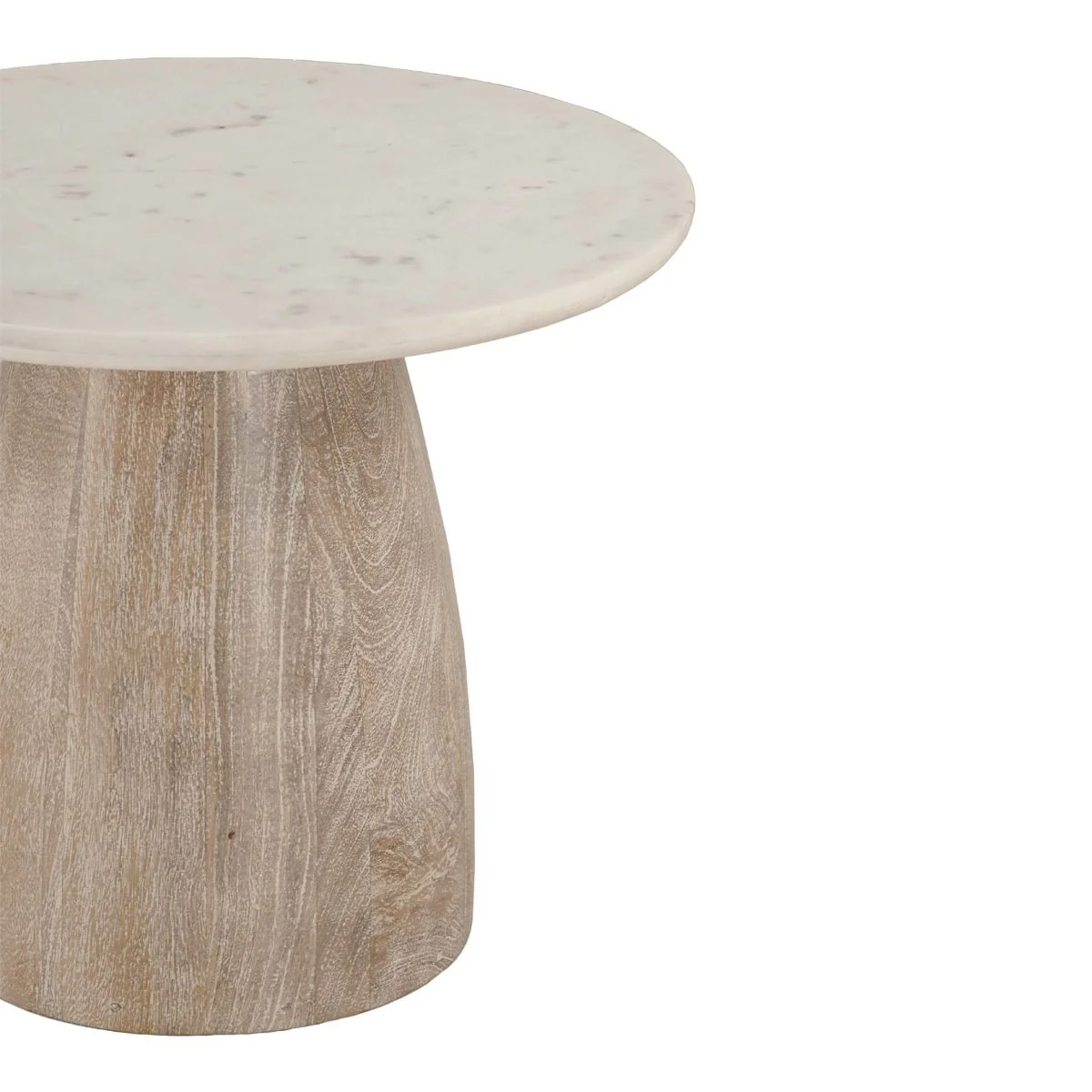 Palm Springs 22" Round Side Table with White Marble and Whitewash Modern Base - Image 3