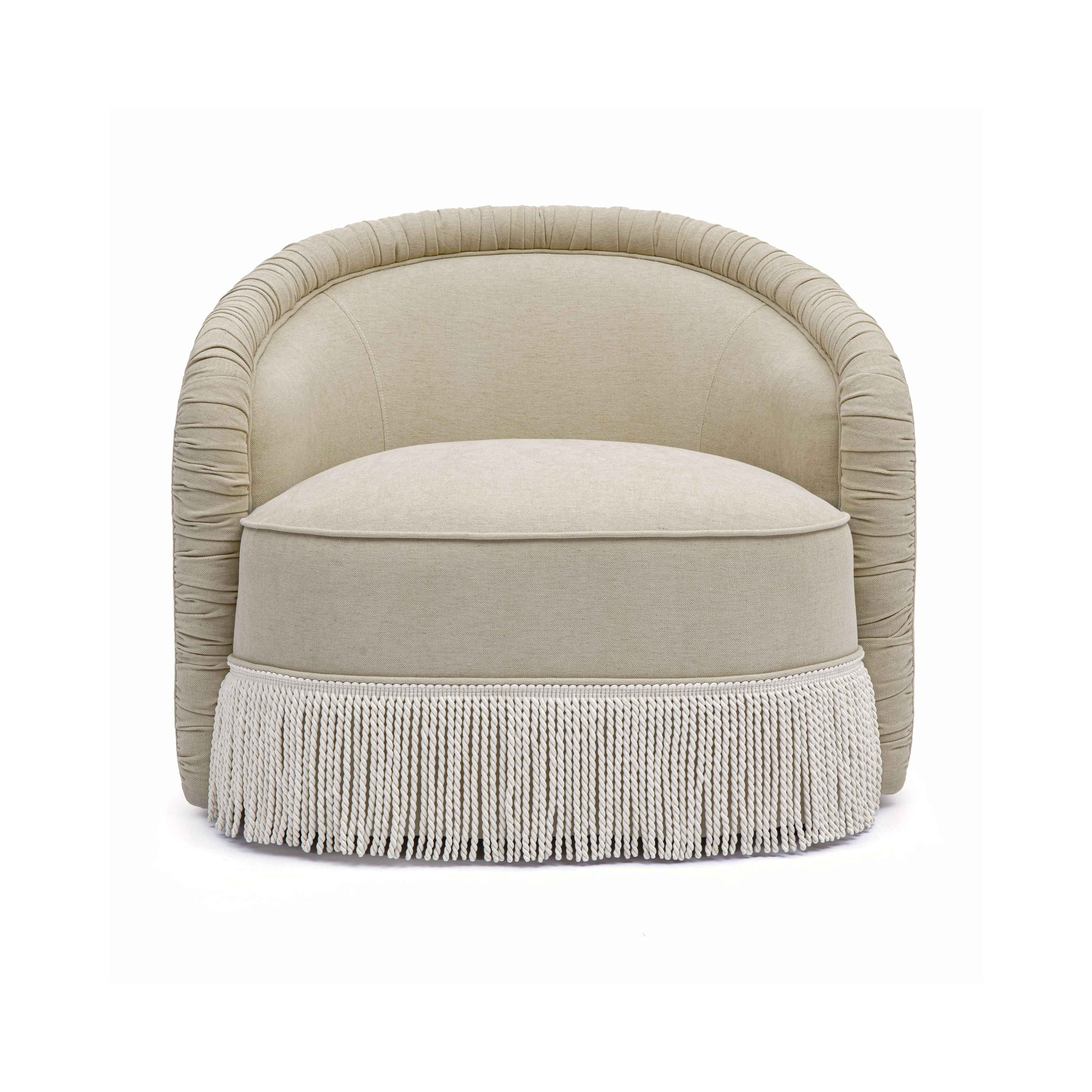 Pamela Tan Performance Chenille Tasseled Lounge Accent Chair - Image 3