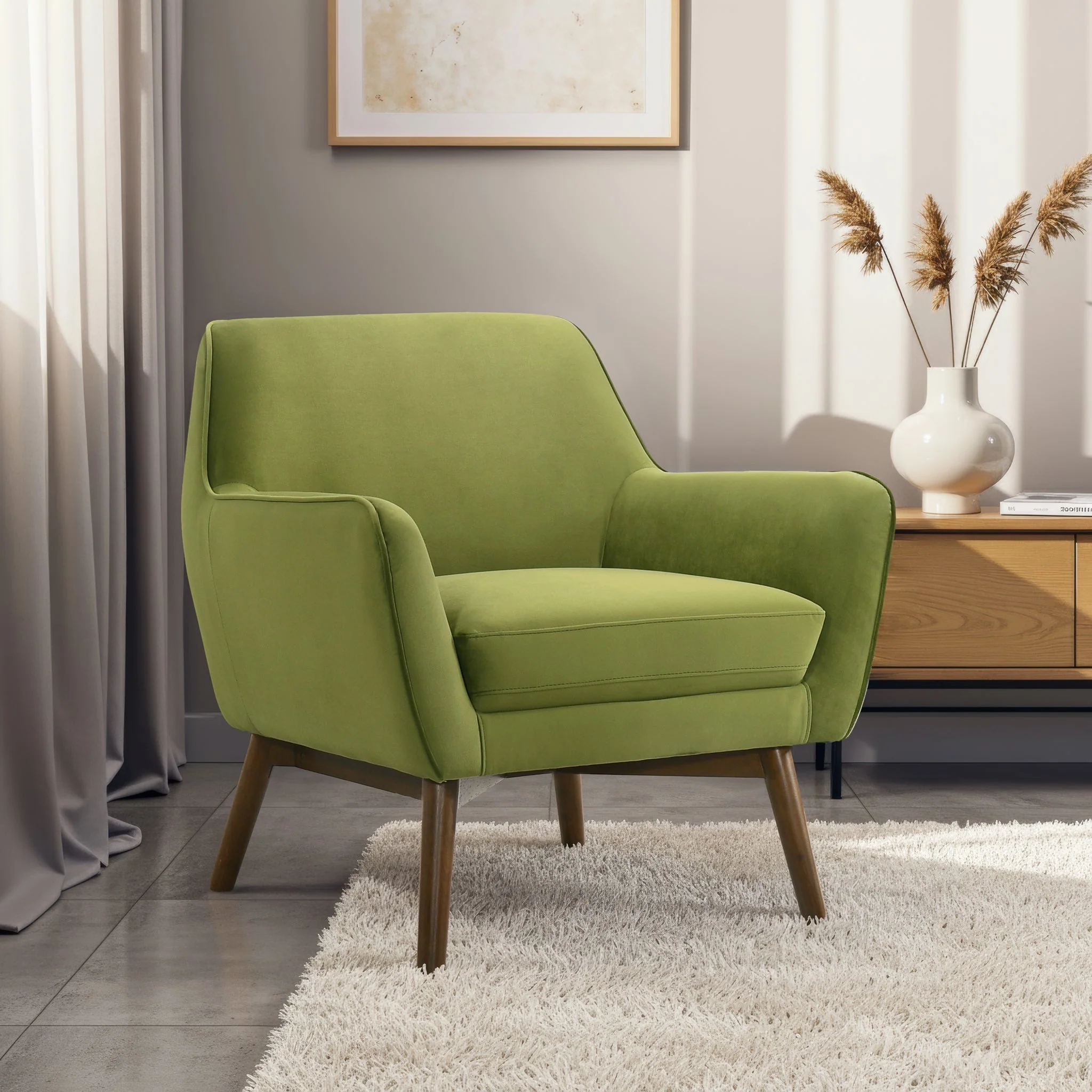 Panom Pistacho Green Velvet Lounge Chair - Image 2