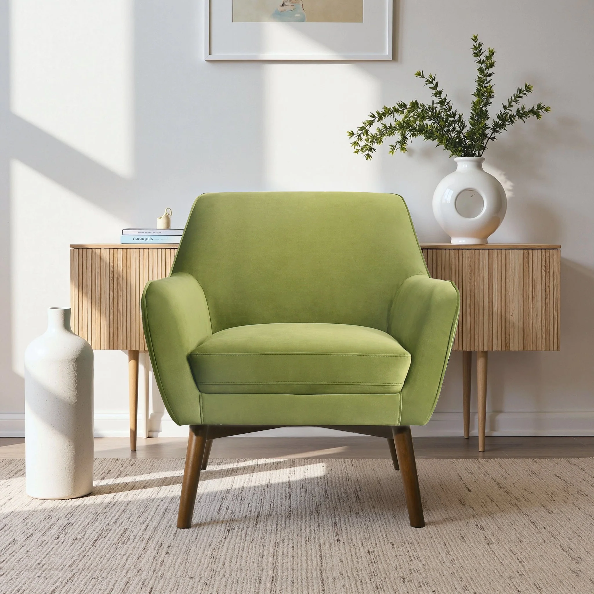 Panom Pistacho Green Velvet Lounge Chair - Image 3