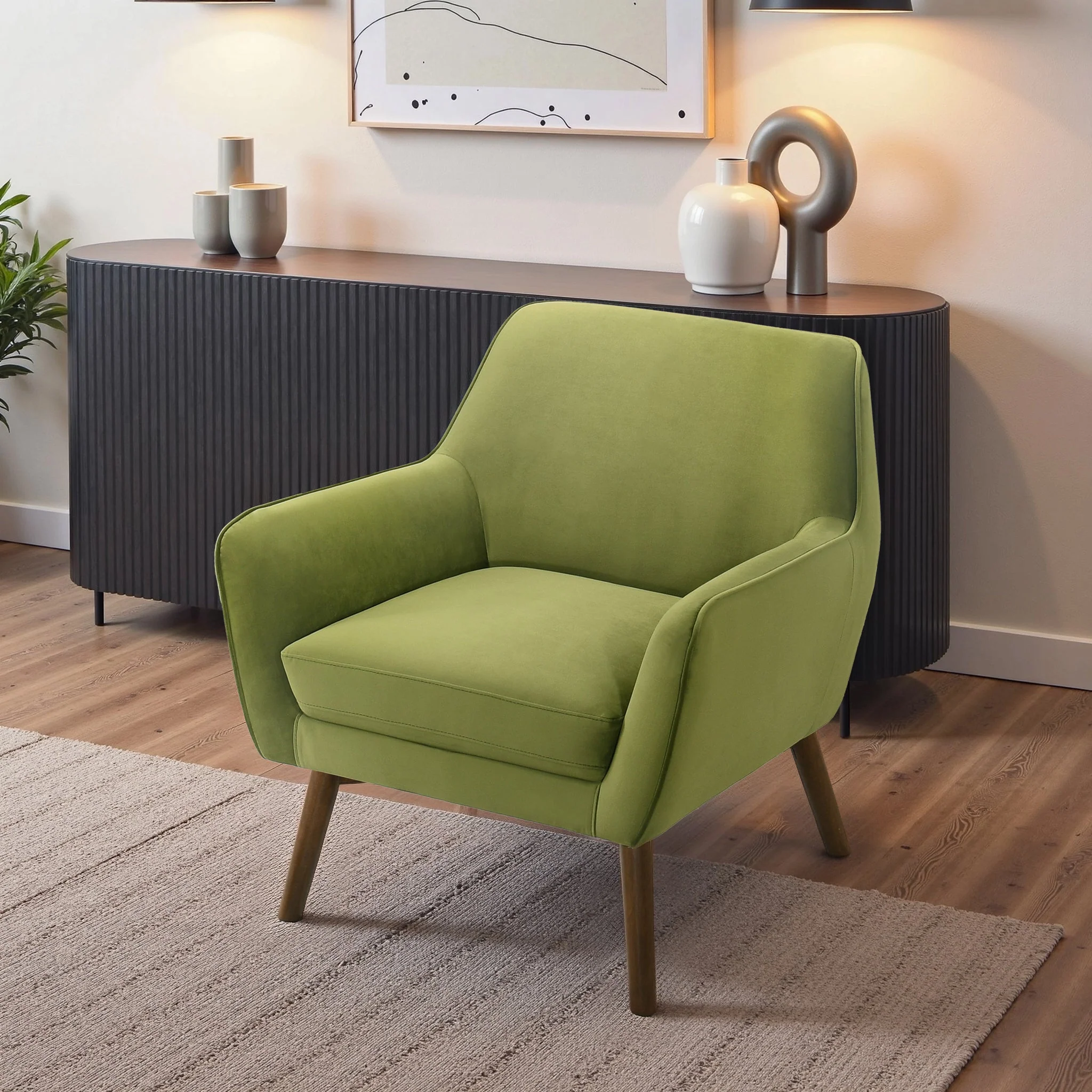 Panom Pistacho Green Velvet Lounge Chair - Image 4