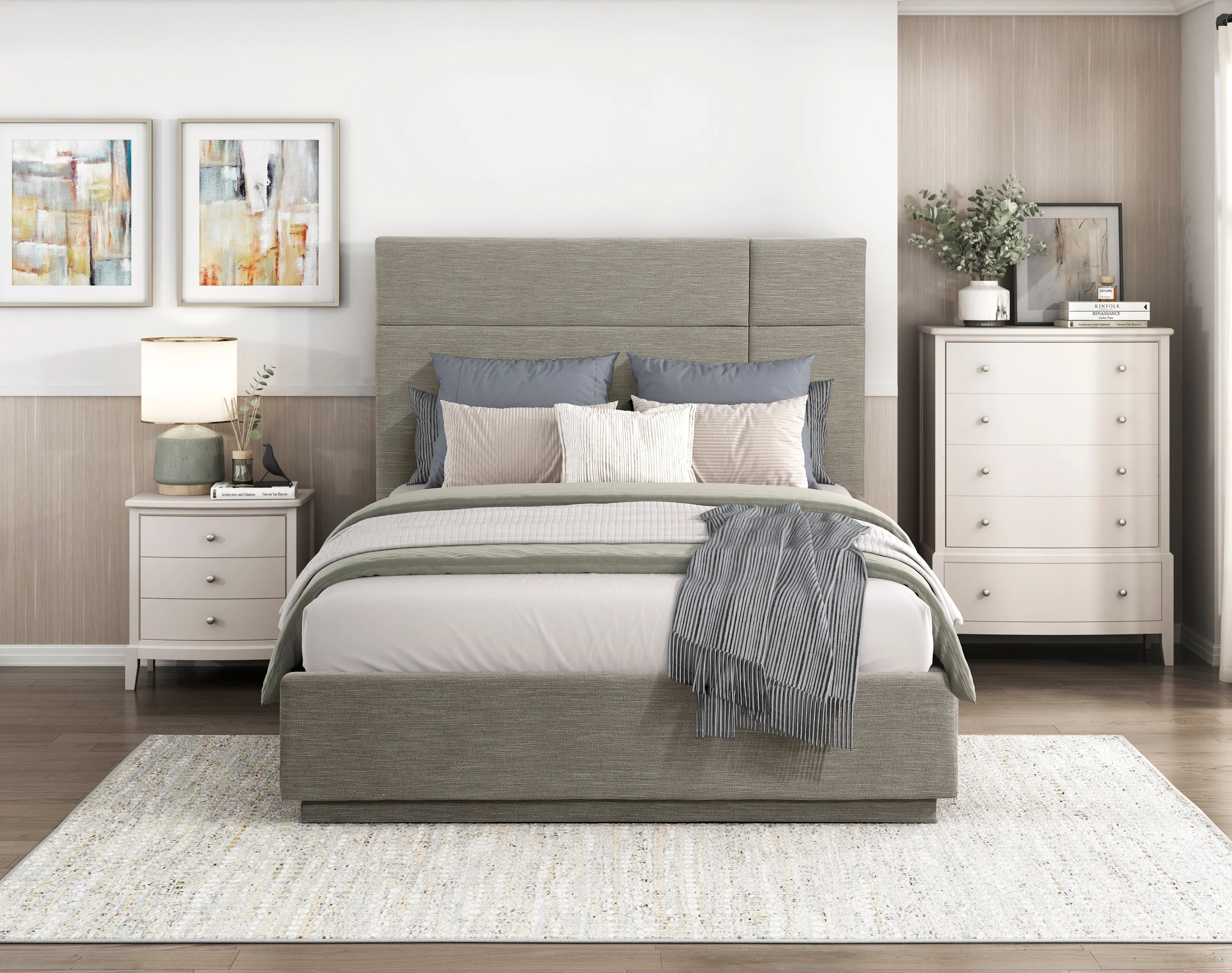 Paola Forest Green Queen Upholstered Platform Bed - Image 10