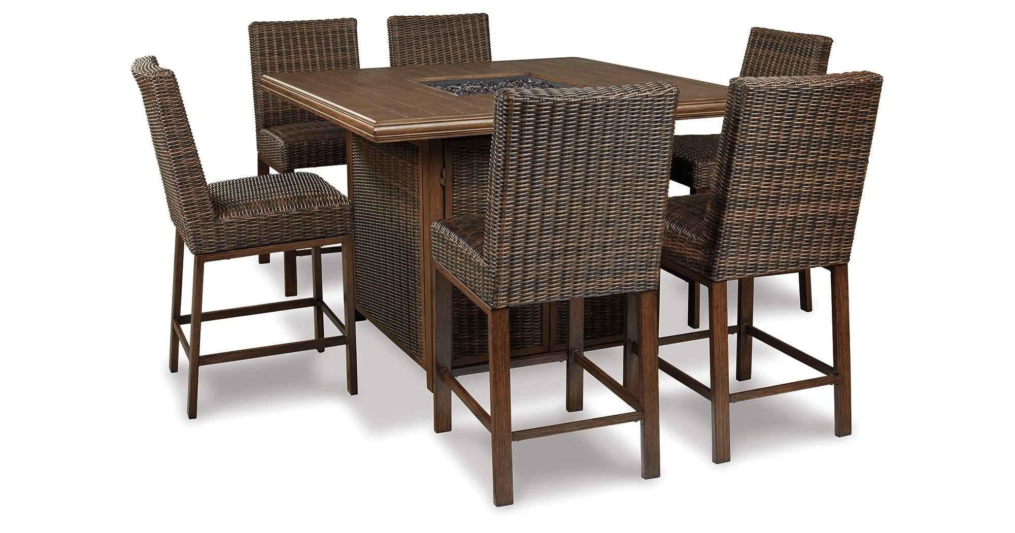 Paradise Trail Medium Brown Outdoor Bar Fire Pit Table with 6 Barstools - Image 17
