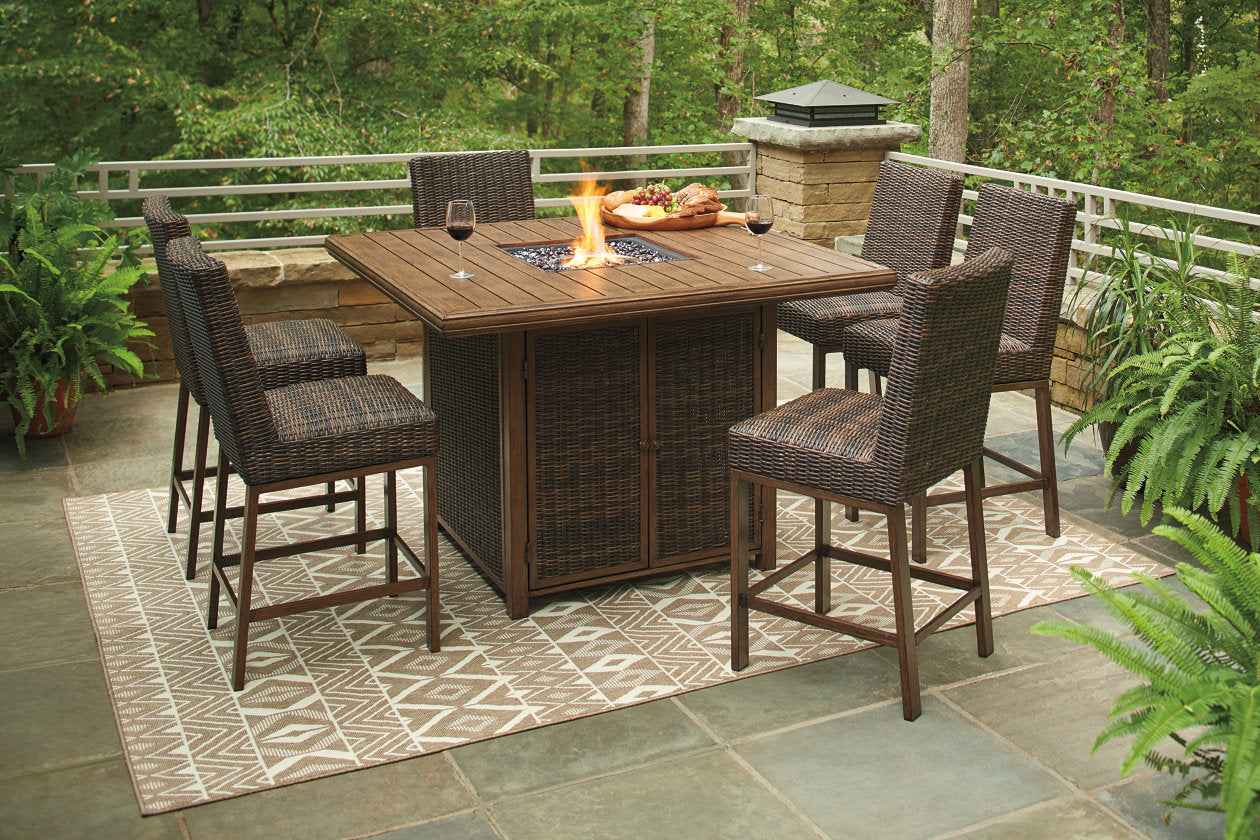 Paradise Trail Medium Brown Outdoor Bar Fire Pit Table with 6 Barstools - Image 3