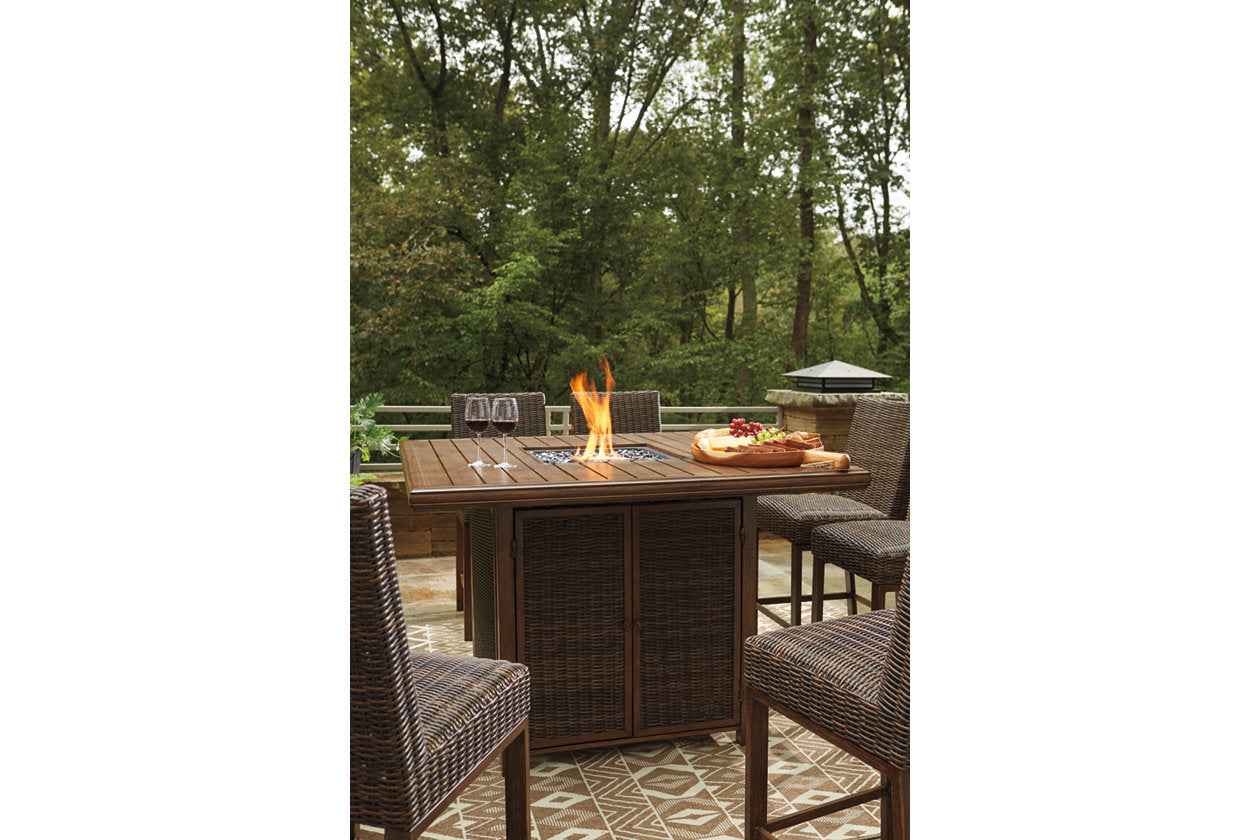 Paradise Trail Medium Brown Outdoor Bar Fire Pit Table with 6 Barstools - Image 5