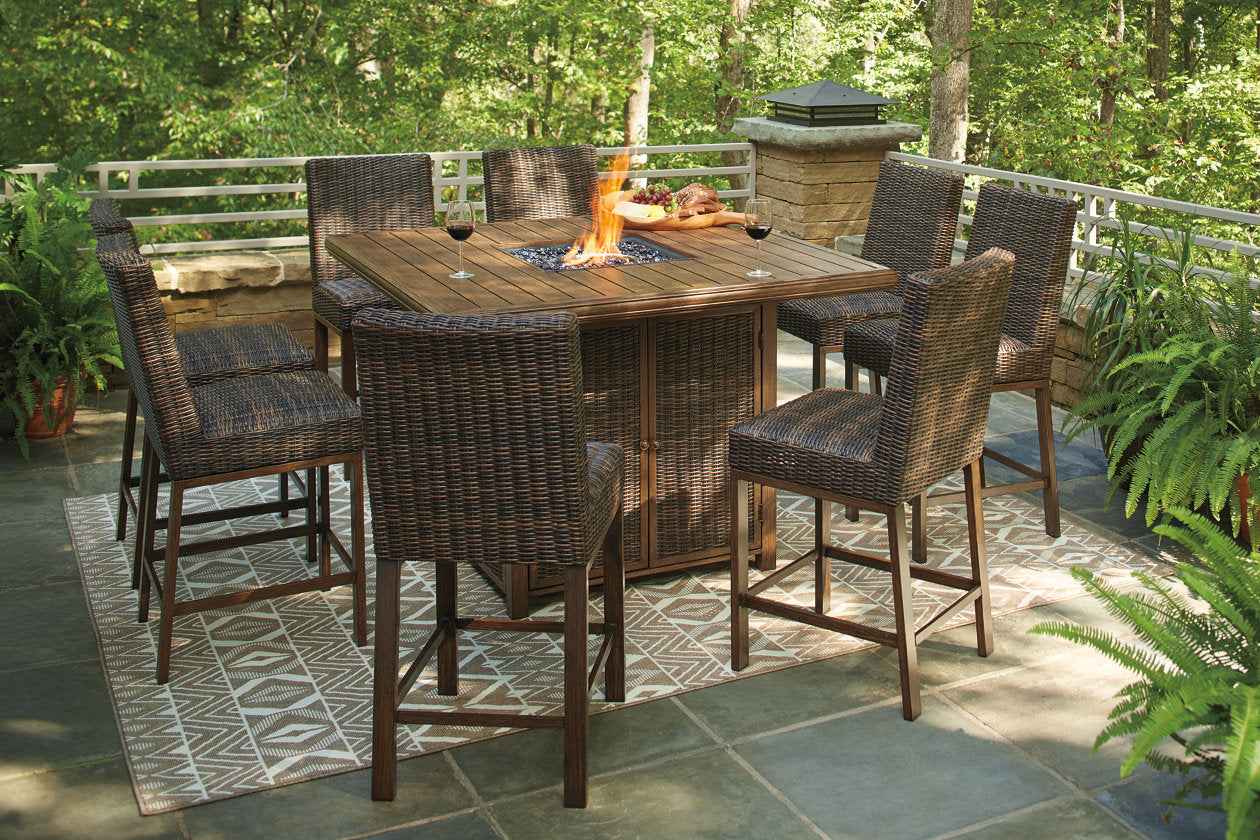 Paradise Trail Medium Brown Outdoor Counter Height Dining Table with 6 Barstools - Image 3