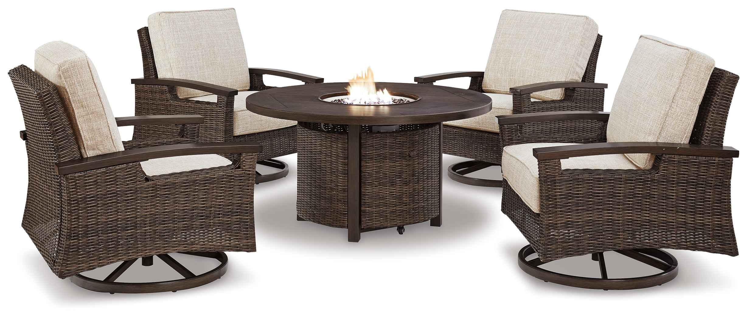 Paradise Trail Medium Brown Outdoor Fire Pit Table with 4 Lounge Chairs - Image 9
