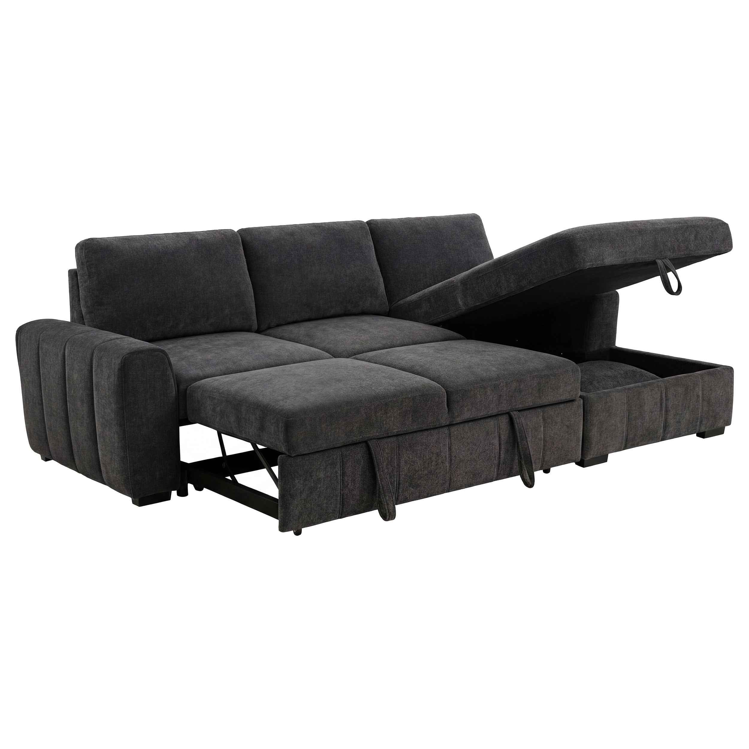 Pastrana Charcoal Grey Upholstered Sleeper Sectional Sofa RAF Chaise