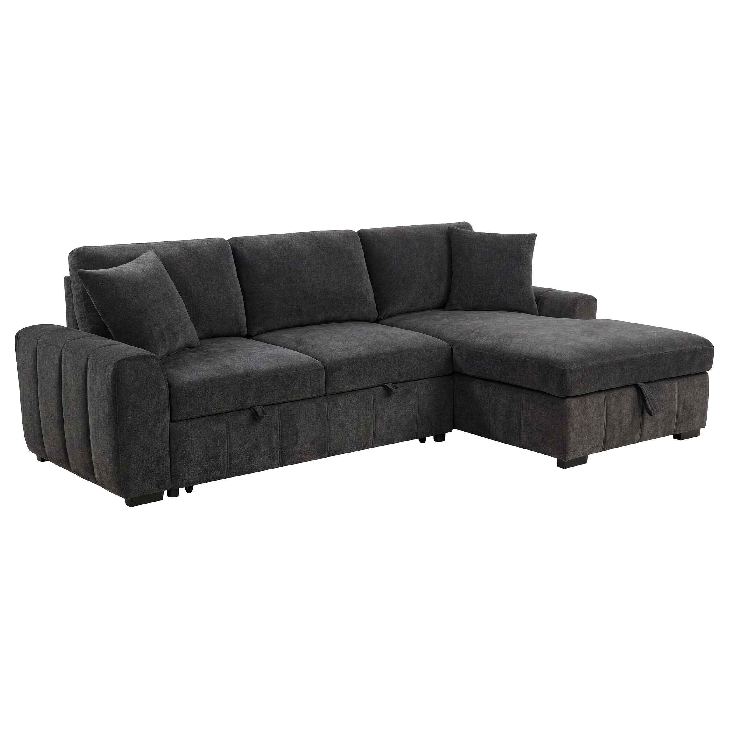 Pastrana Charcoal Grey Upholstered Sleeper Sectional Sofa RAF Chaise - Image 2