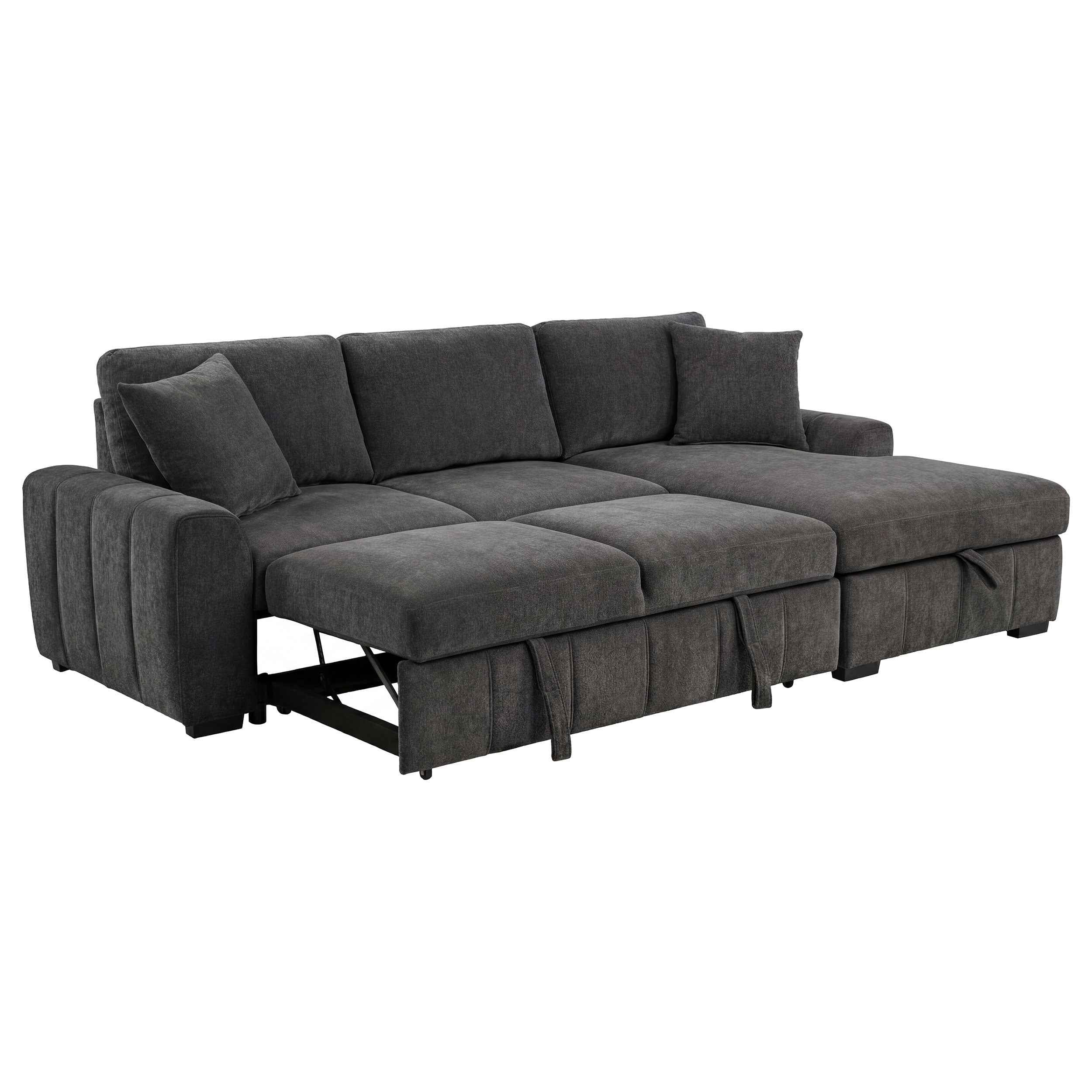 Pastrana Charcoal Grey Upholstered Sleeper Sectional Sofa RAF Chaise - Image 3