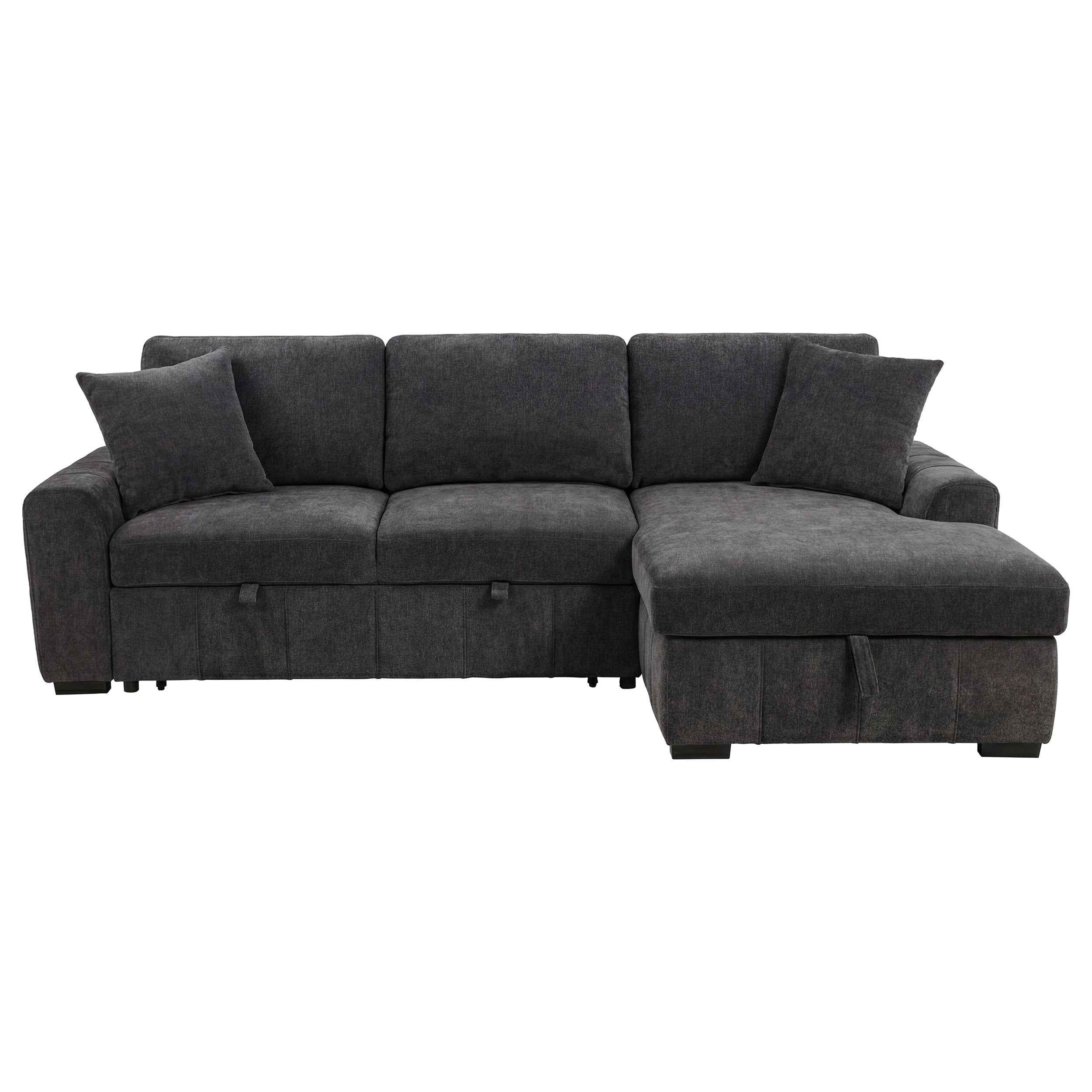Pastrana Charcoal Grey Upholstered Sleeper Sectional Sofa RAF Chaise - Image 4