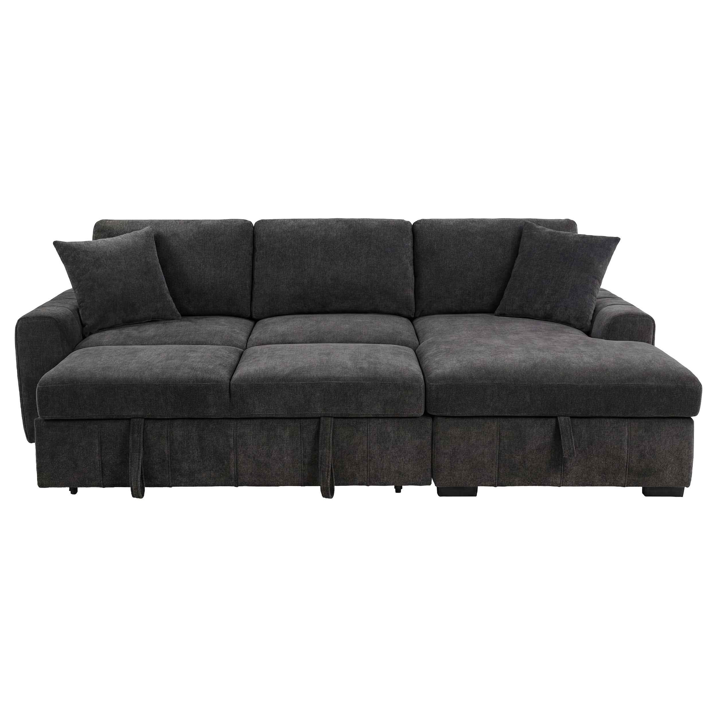 Pastrana Charcoal Grey Upholstered Sleeper Sectional Sofa RAF Chaise - Image 5