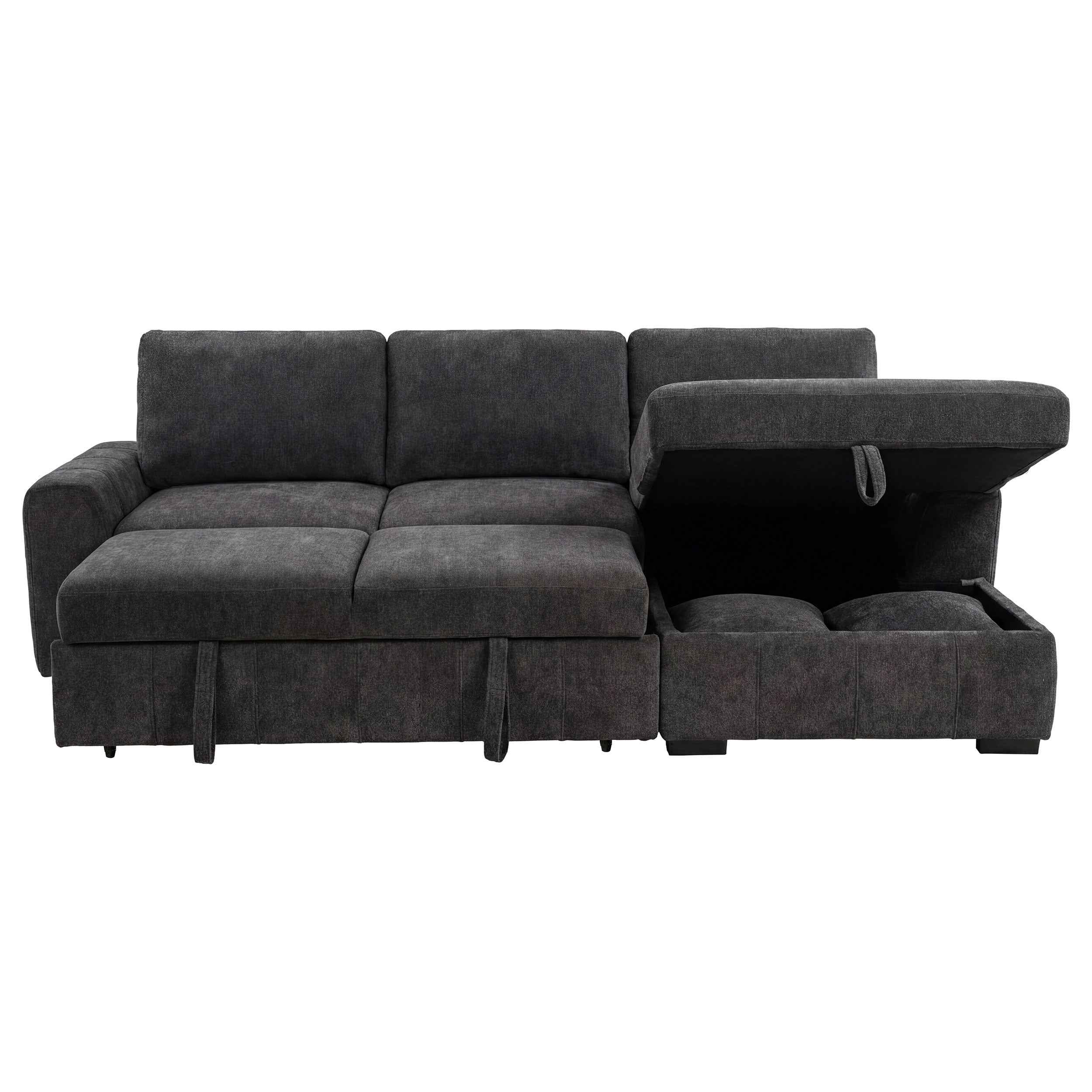 Pastrana Charcoal Grey Upholstered Sleeper Sectional Sofa RAF Chaise - Image 6