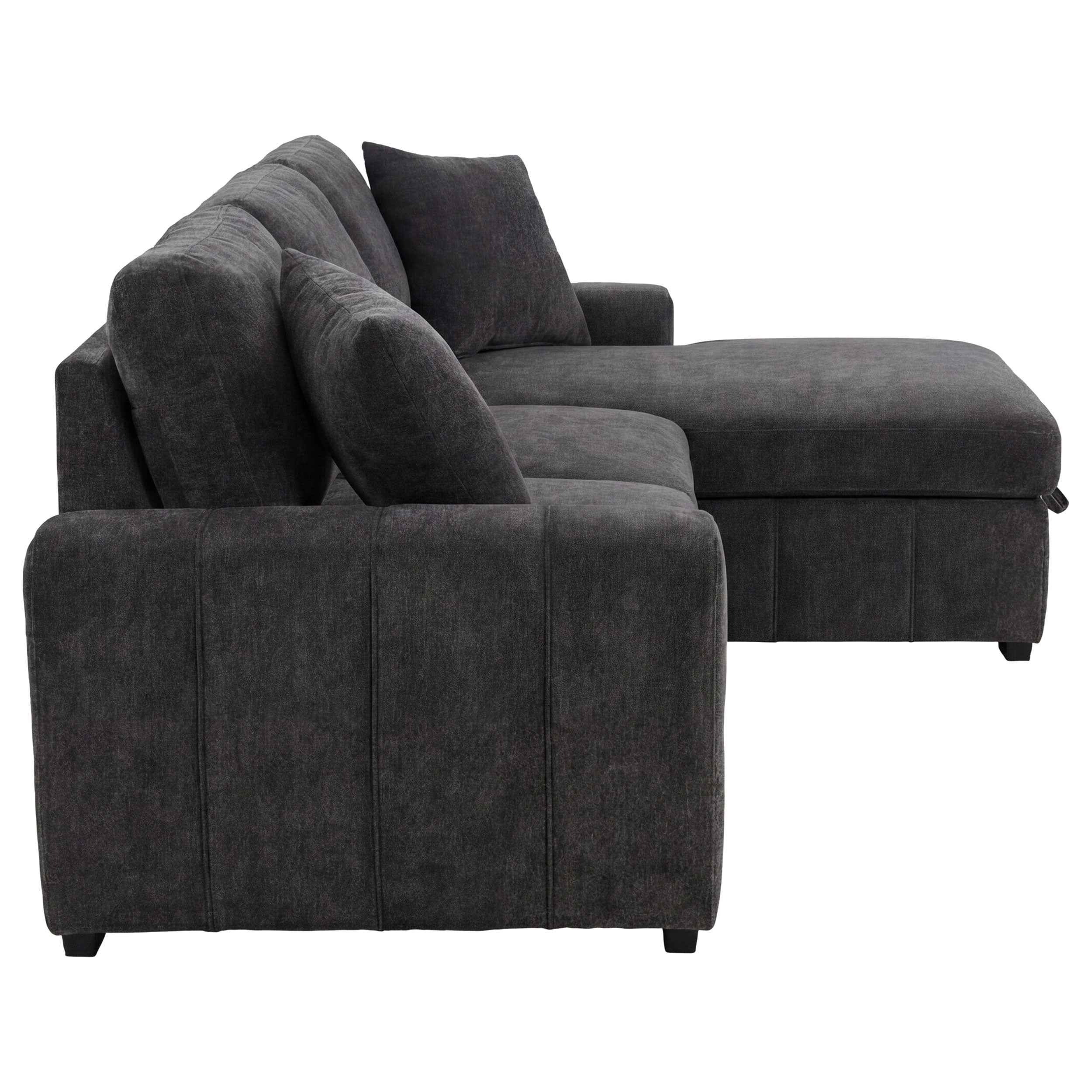 Pastrana Charcoal Grey Upholstered Sleeper Sectional Sofa RAF Chaise - Image 9