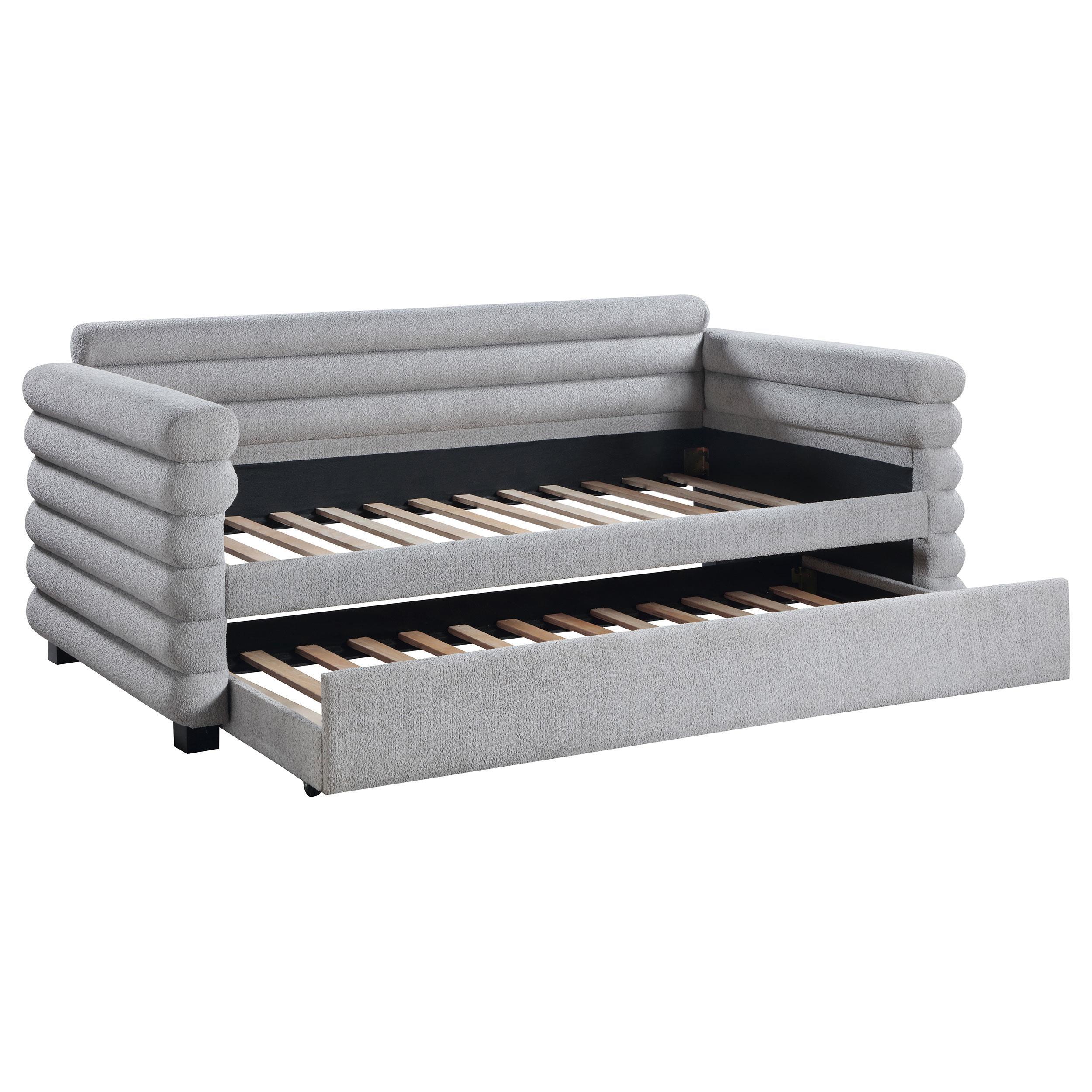 Patricia Boucle Upholstered Twin Day Bed with Trundle Grey - Image 11