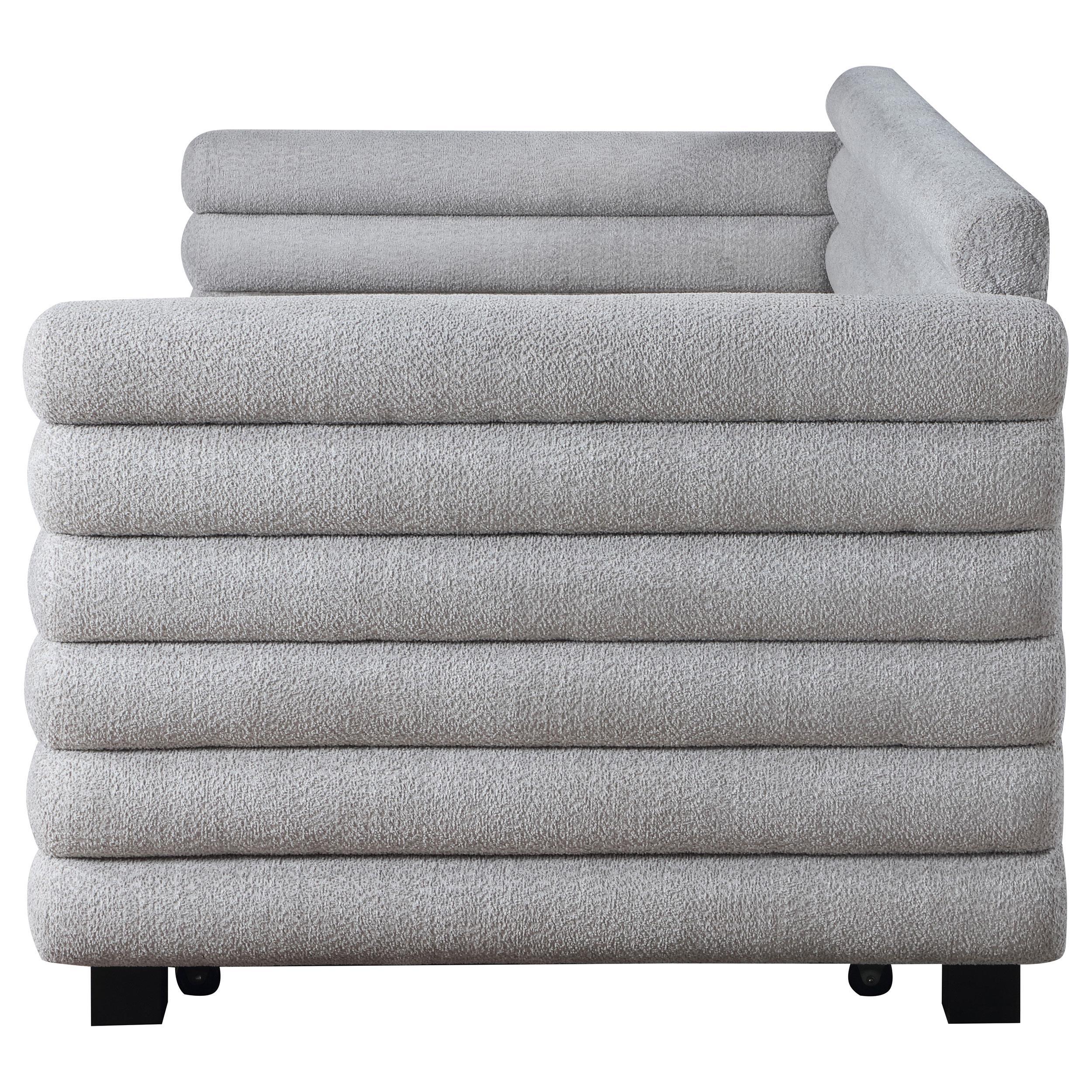 Patricia Boucle Upholstered Twin Day Bed with Trundle Grey - Image 5