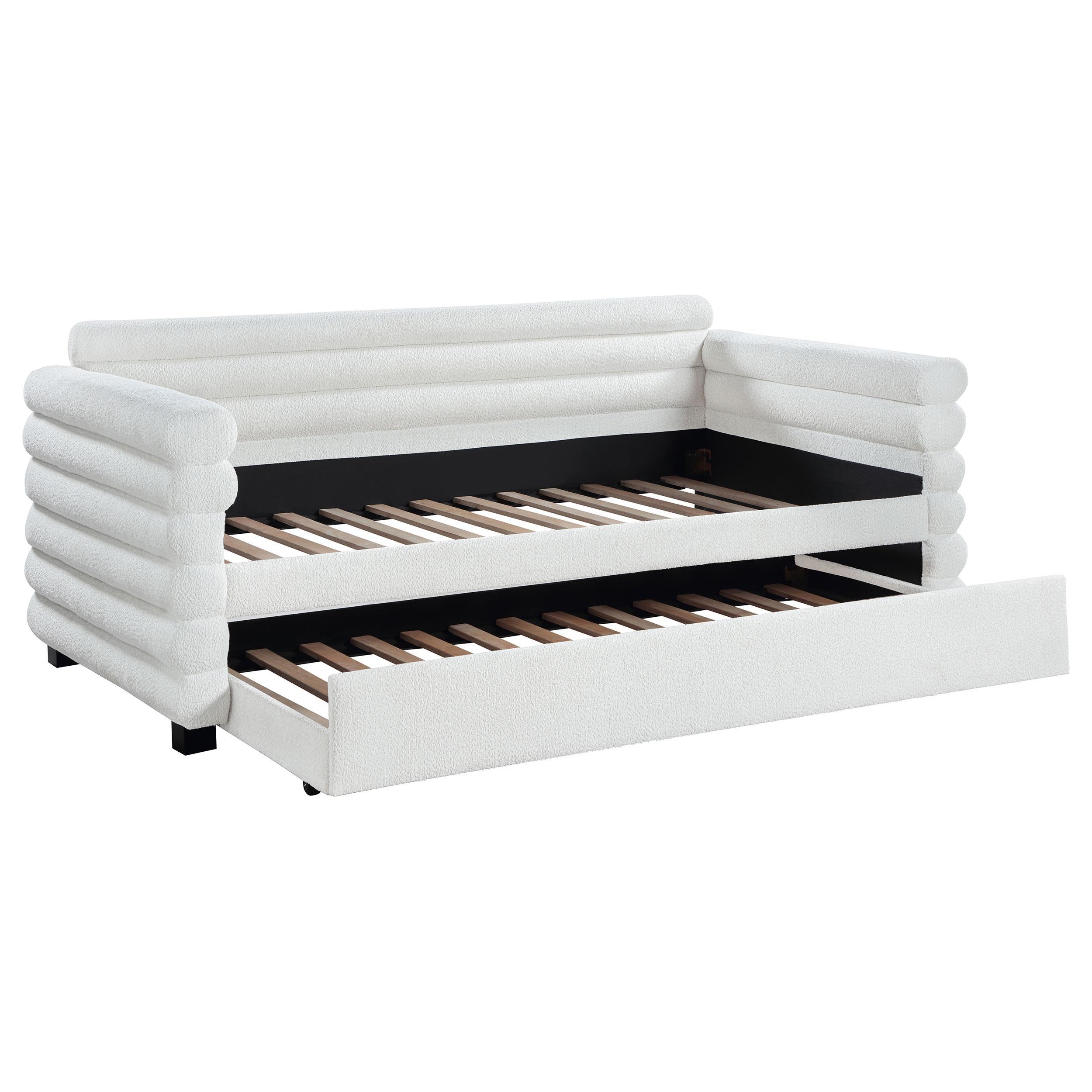 Patricia Boucle Upholstered Twin Day Bed with Trundle White - Image 11