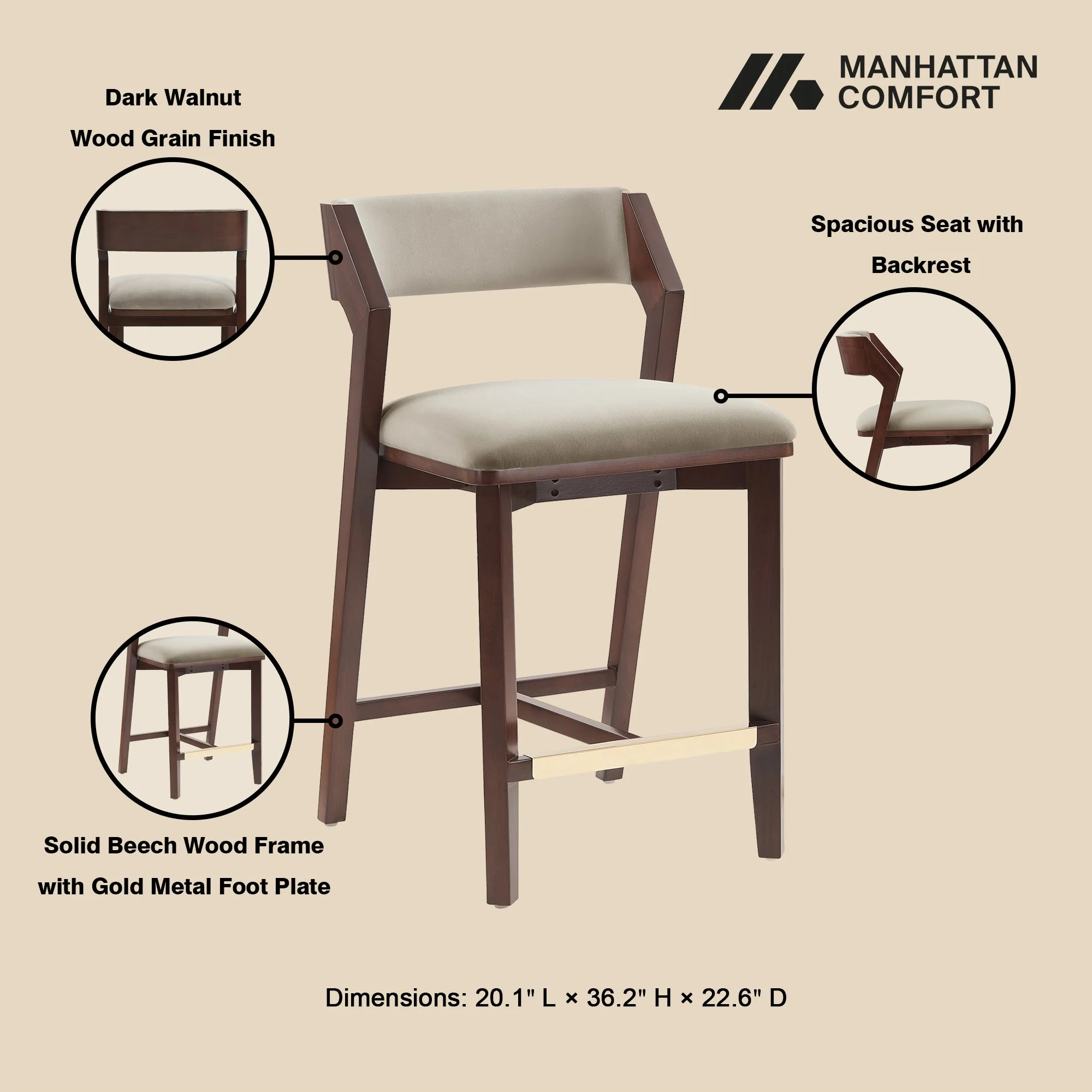 Patricia Counter Stool in Linen (set of 3) - Image 4