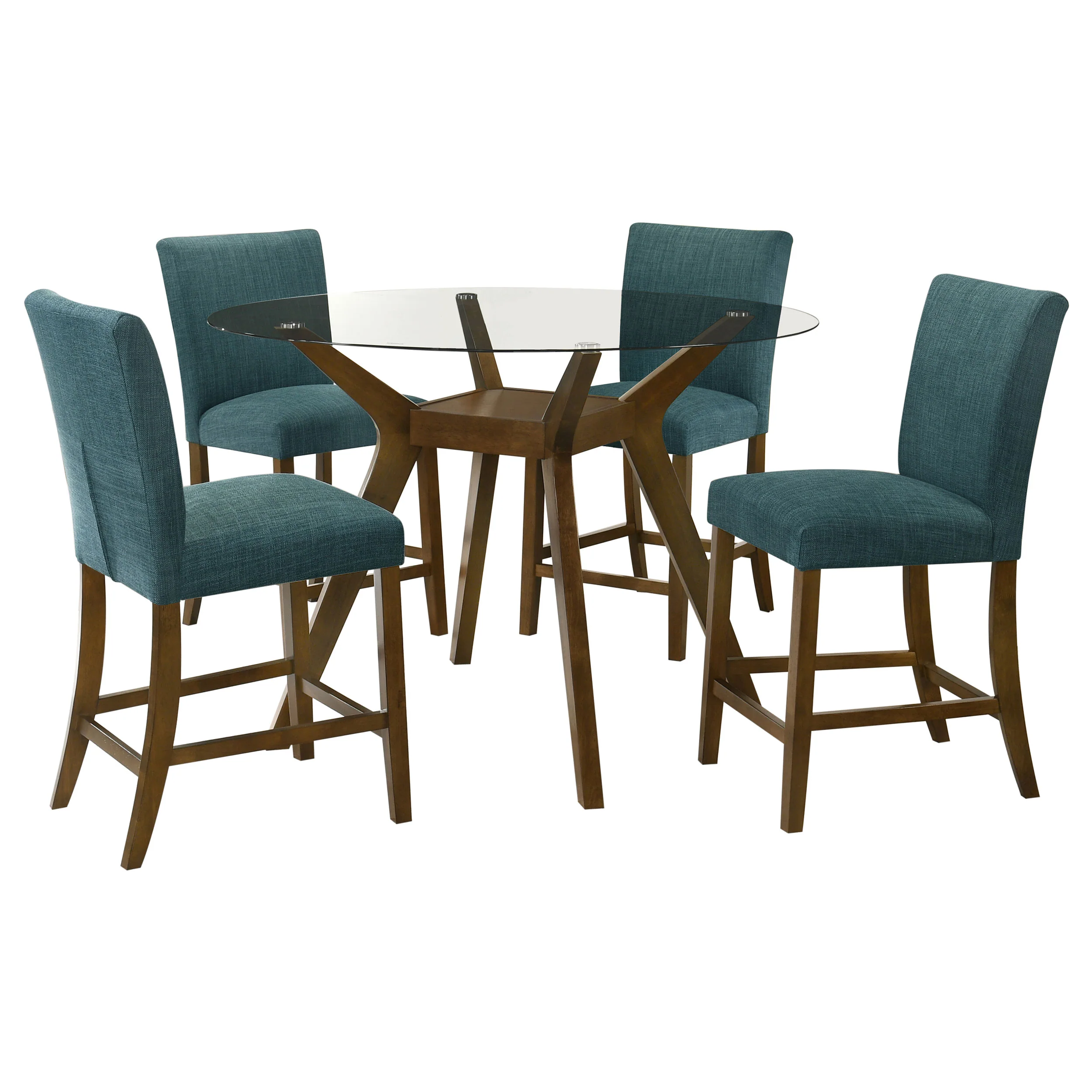 Paxton Teal Blue 5-piece Round Glass Top Counter Height Dining Set - Image 2