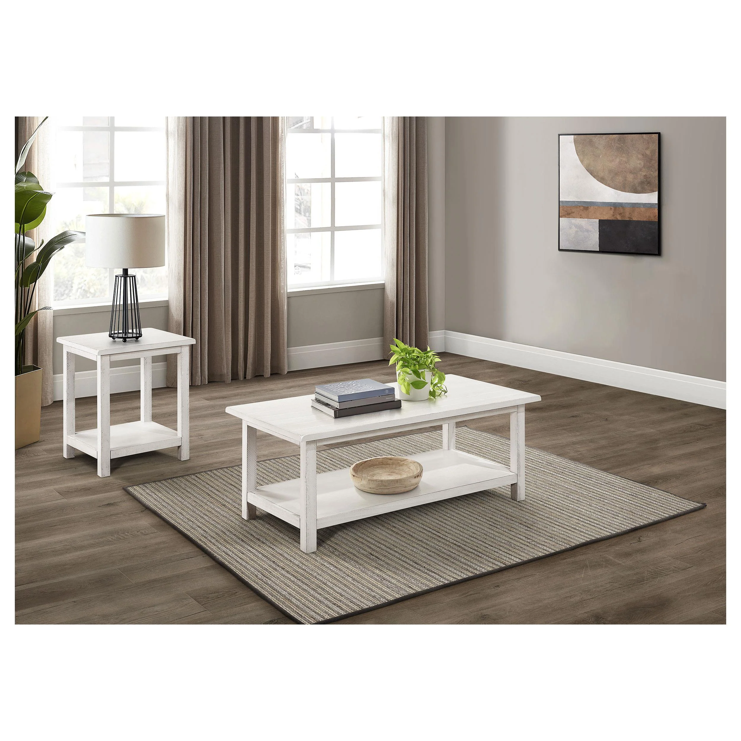 Payne Distressed White 2-Piece Coffee and End Table Set