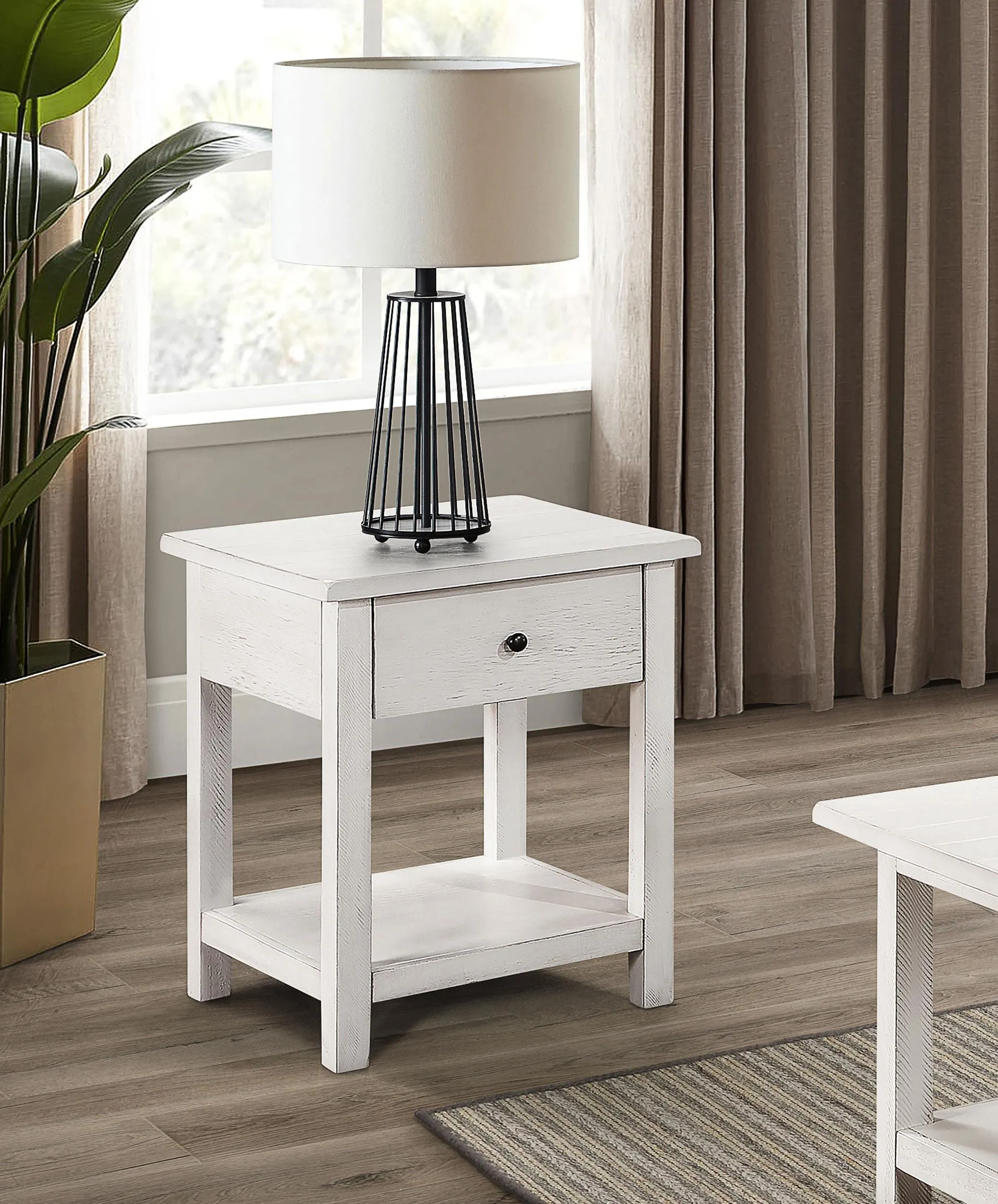 Payne White 1-drawer Wood End Table with Shelf