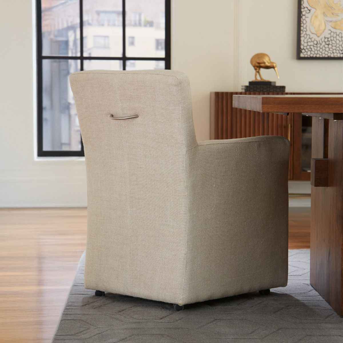 Peabody 25" Wheeled Armchair in Beige Linen - Image 4