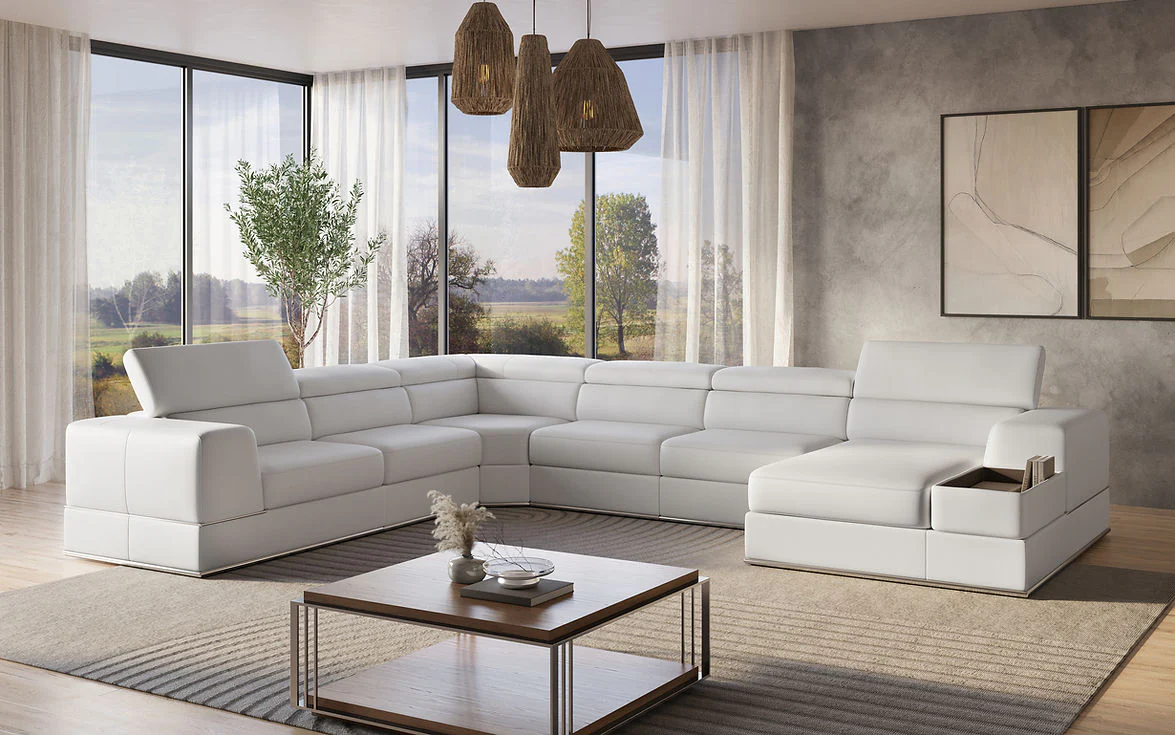 Pella White Right Arm Facing (RAF) Power Reclining Sectional