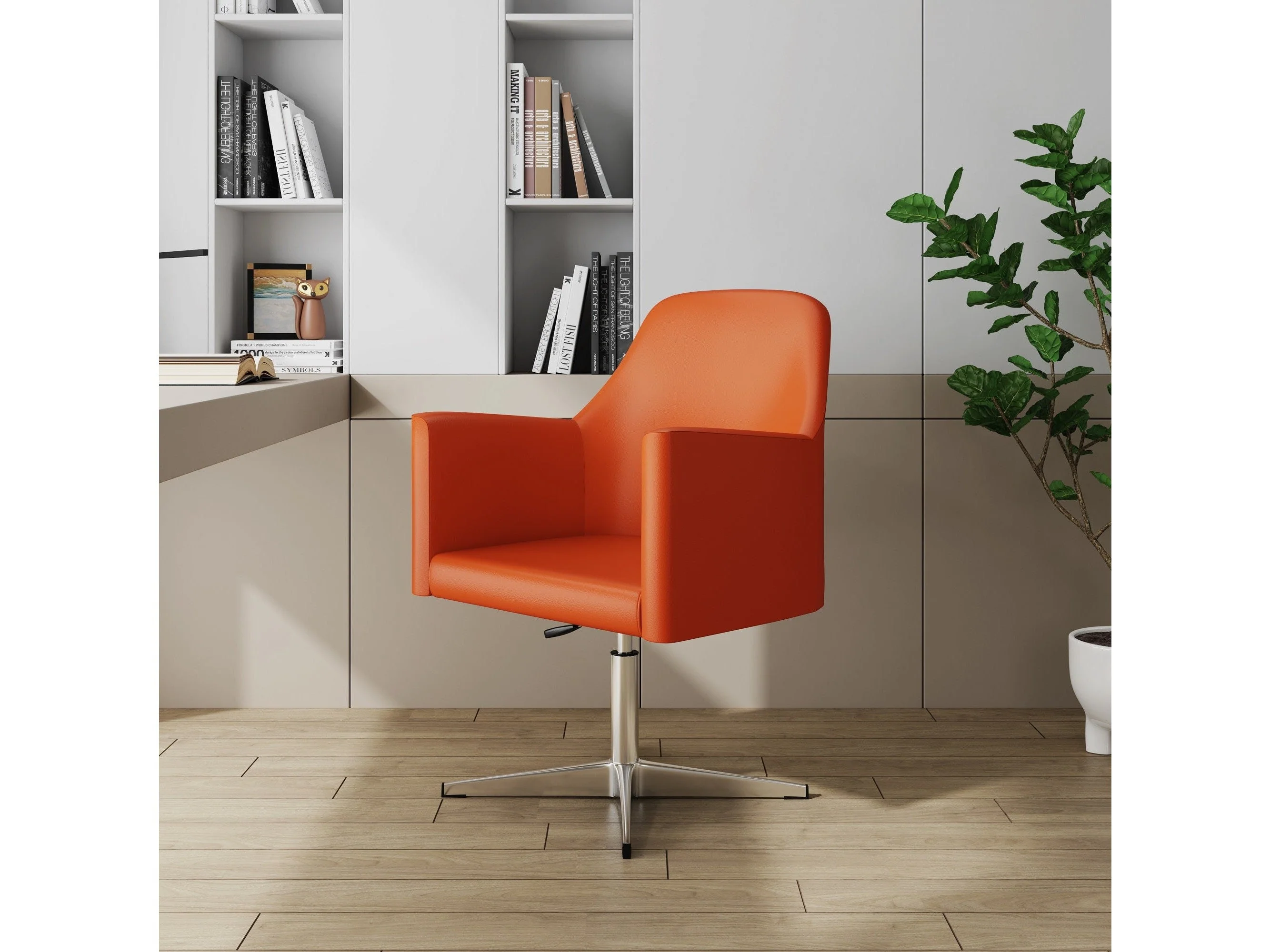 Pelo Adjustable Height Swivel Accent Chair in Orange and Polished Chrome (set of 2)
