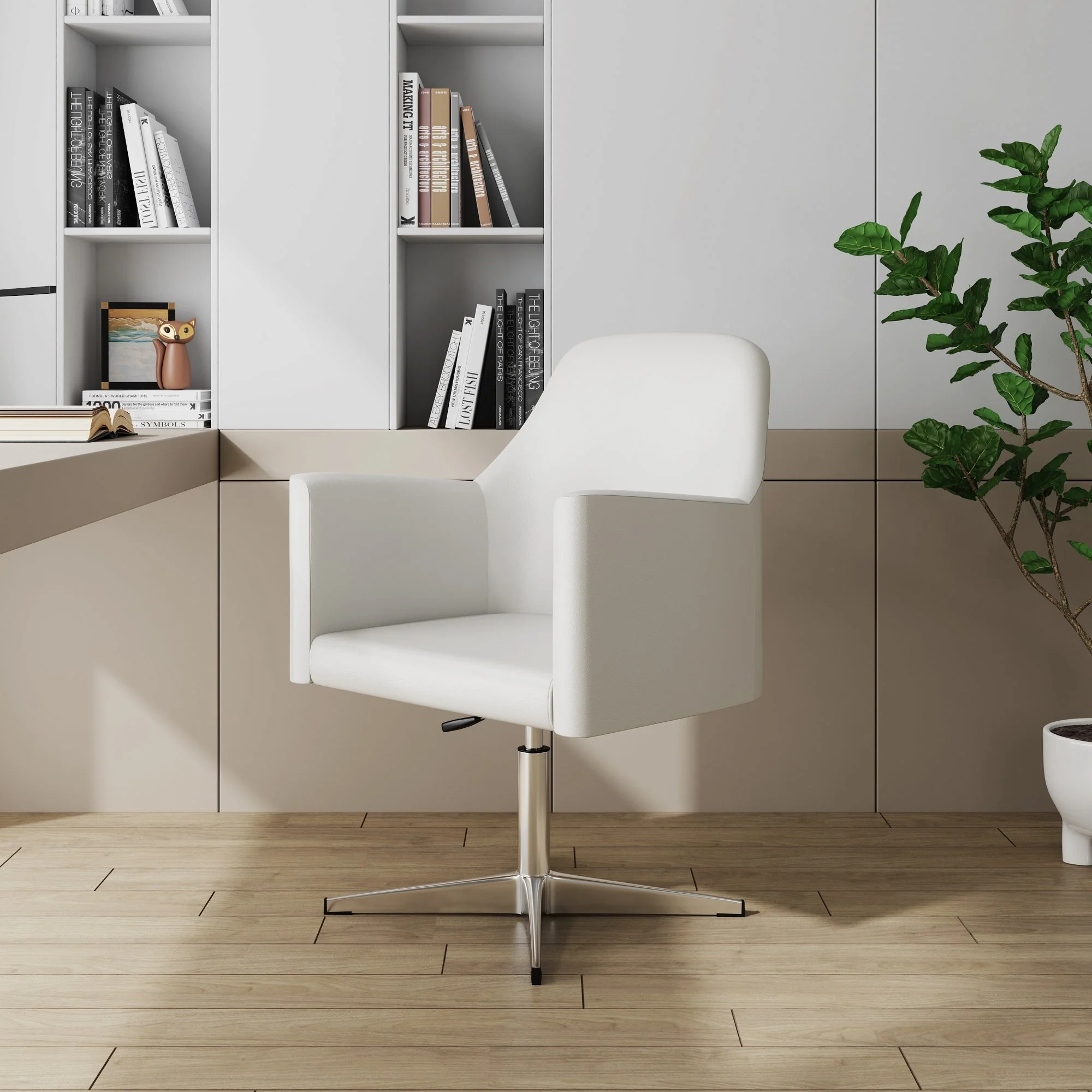 Pelo Adjustable Height Swivel Accent Chair in White and Polished Chrome - Image 2