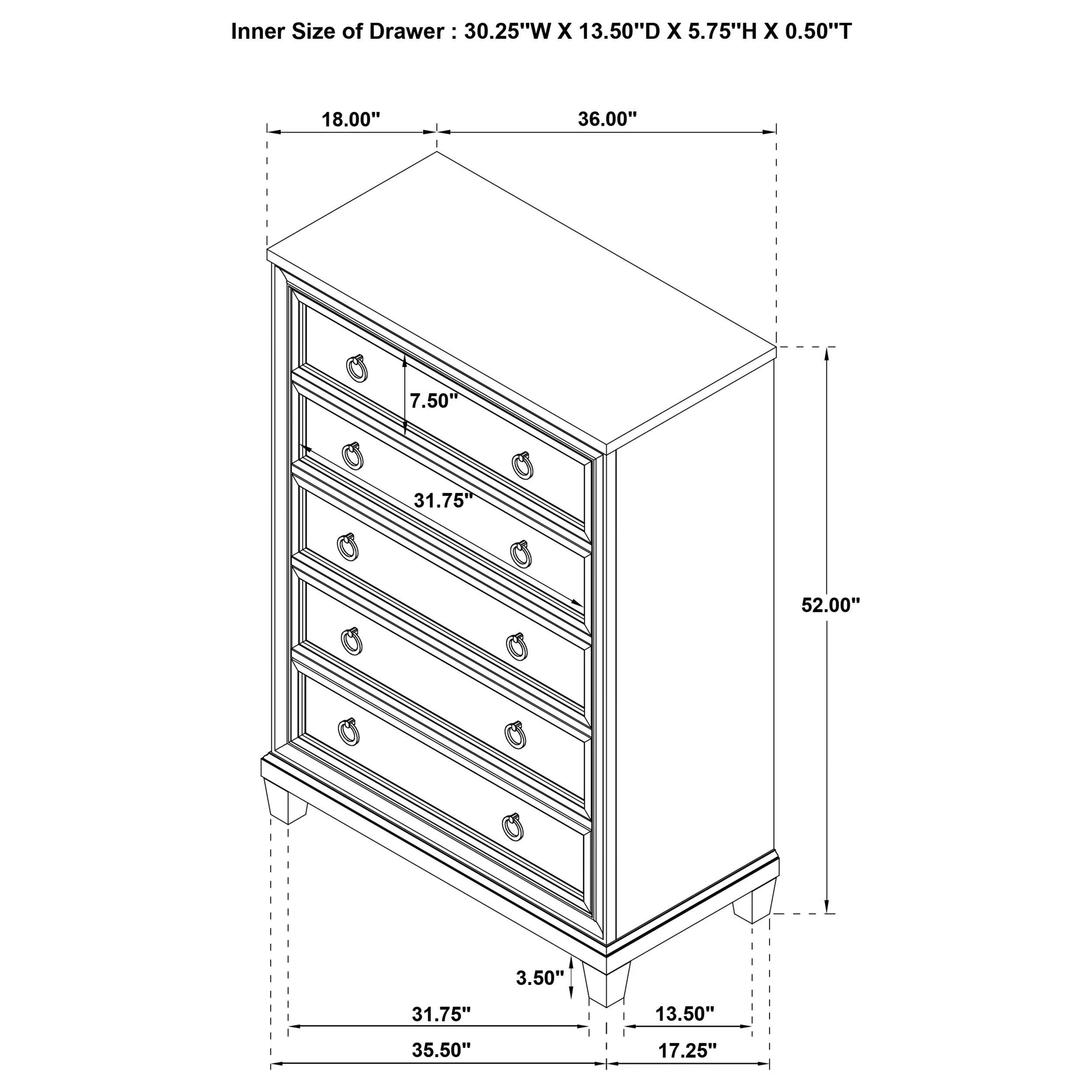 Pembroke Washed Oak 5-drawer Chest of Drawers - Image 13