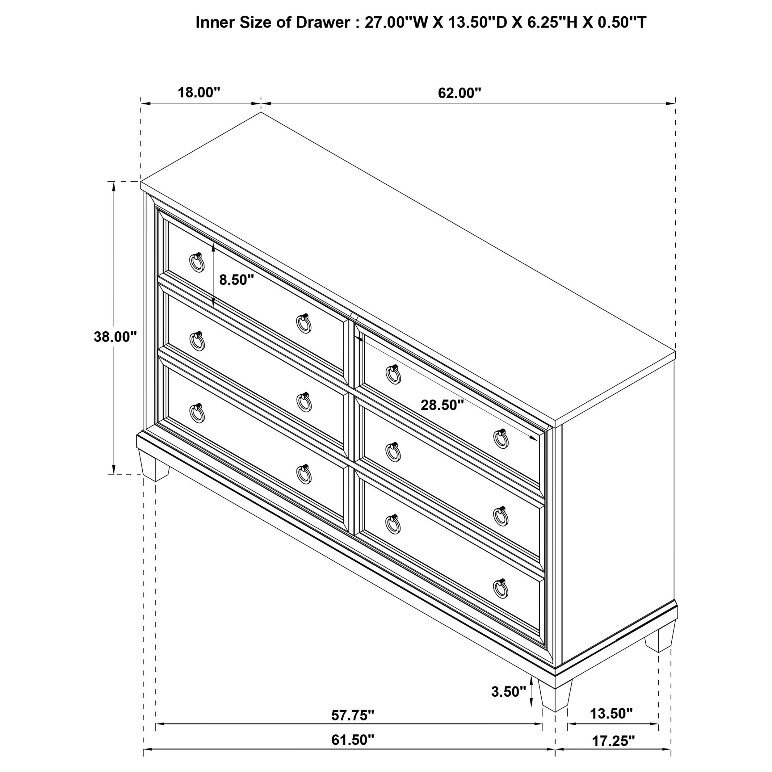 Pembroke Washed Oak 6-drawer Bedroom Dresser Cabinet - Image 13
