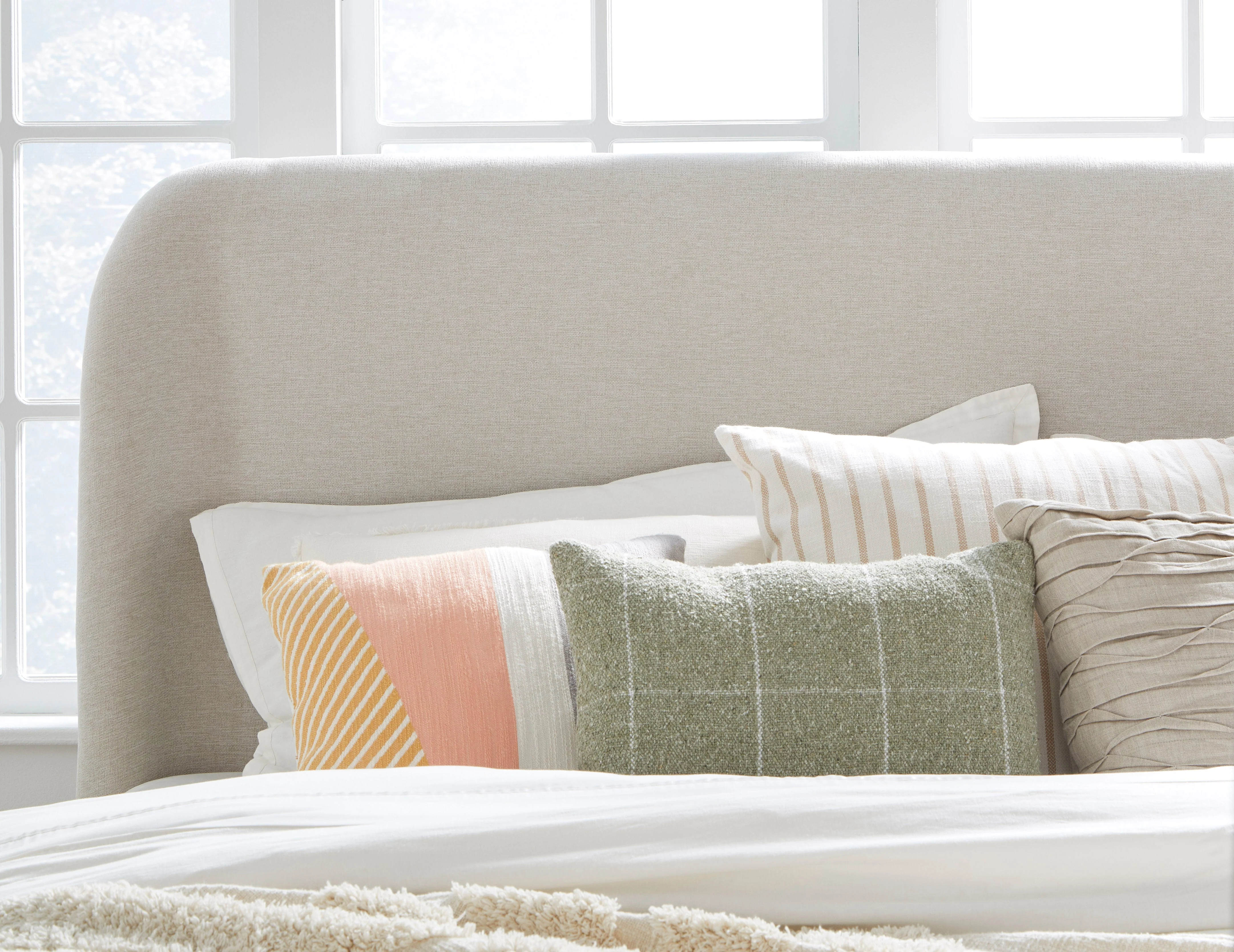 Penny California King Upholstered Platform Bed in Buff Cream Ash and Oatmeal Linen - Image 2