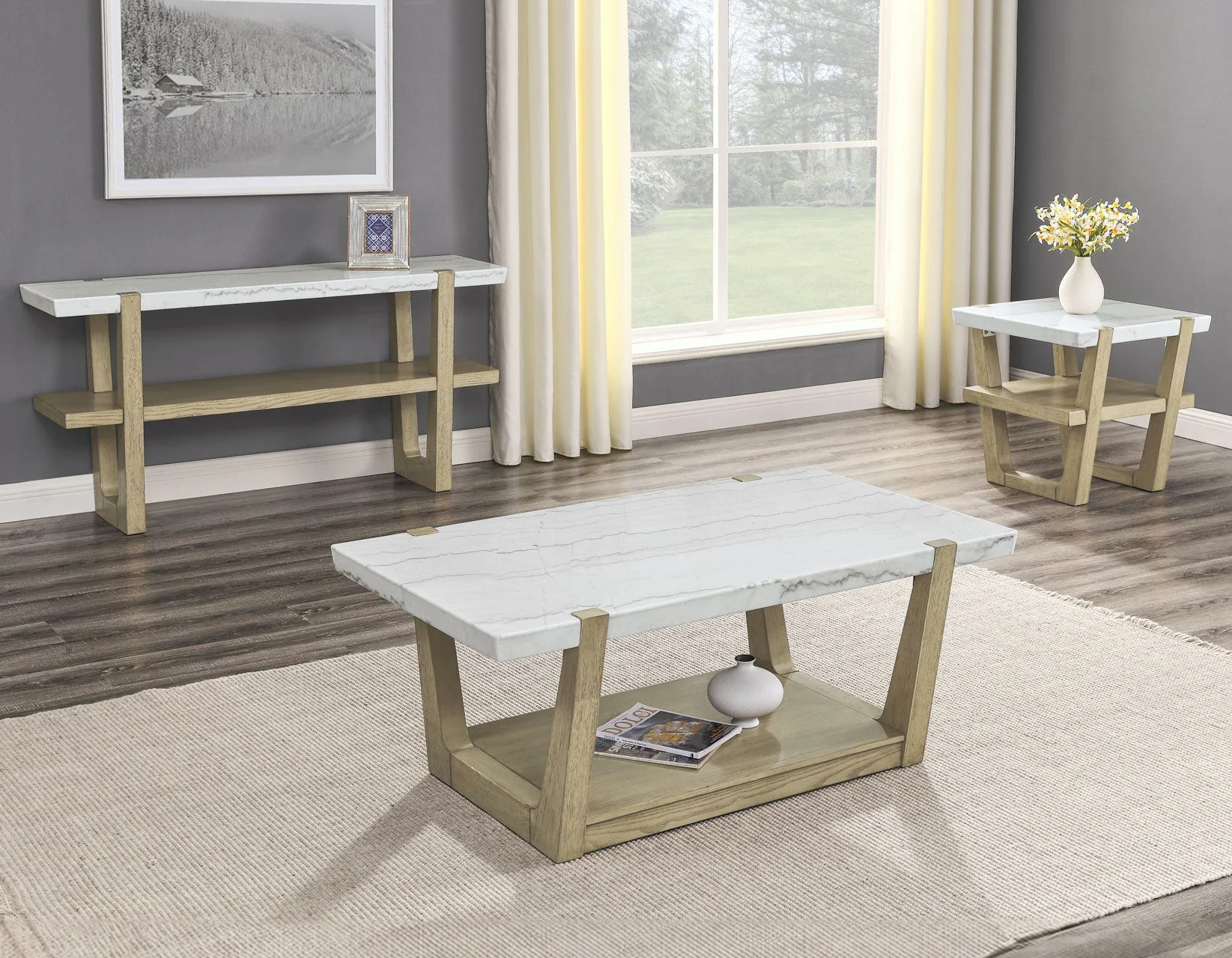 Perth White Marble Top Sofa Table - Image 5