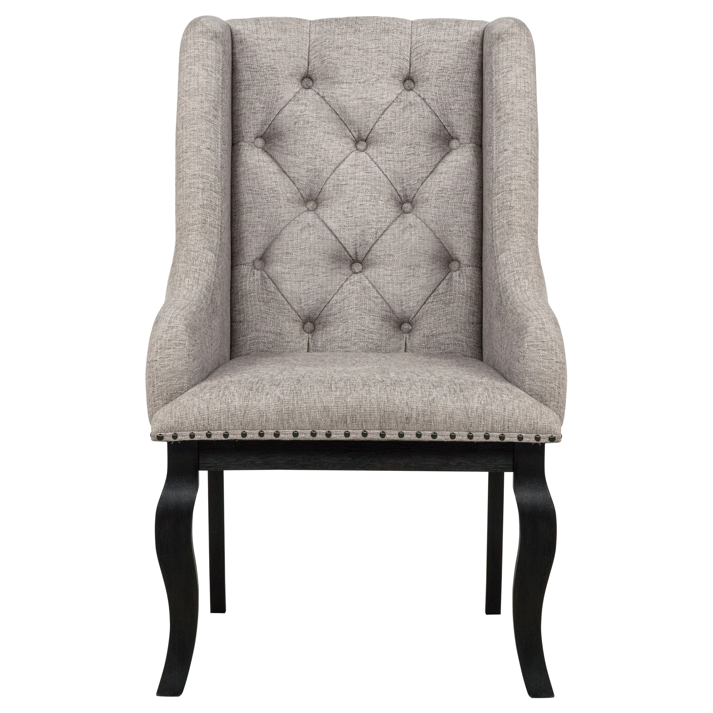 Phelps Tan Distressed Noir Upholstered Dining Arm Chair (Set of 2) - Image 4