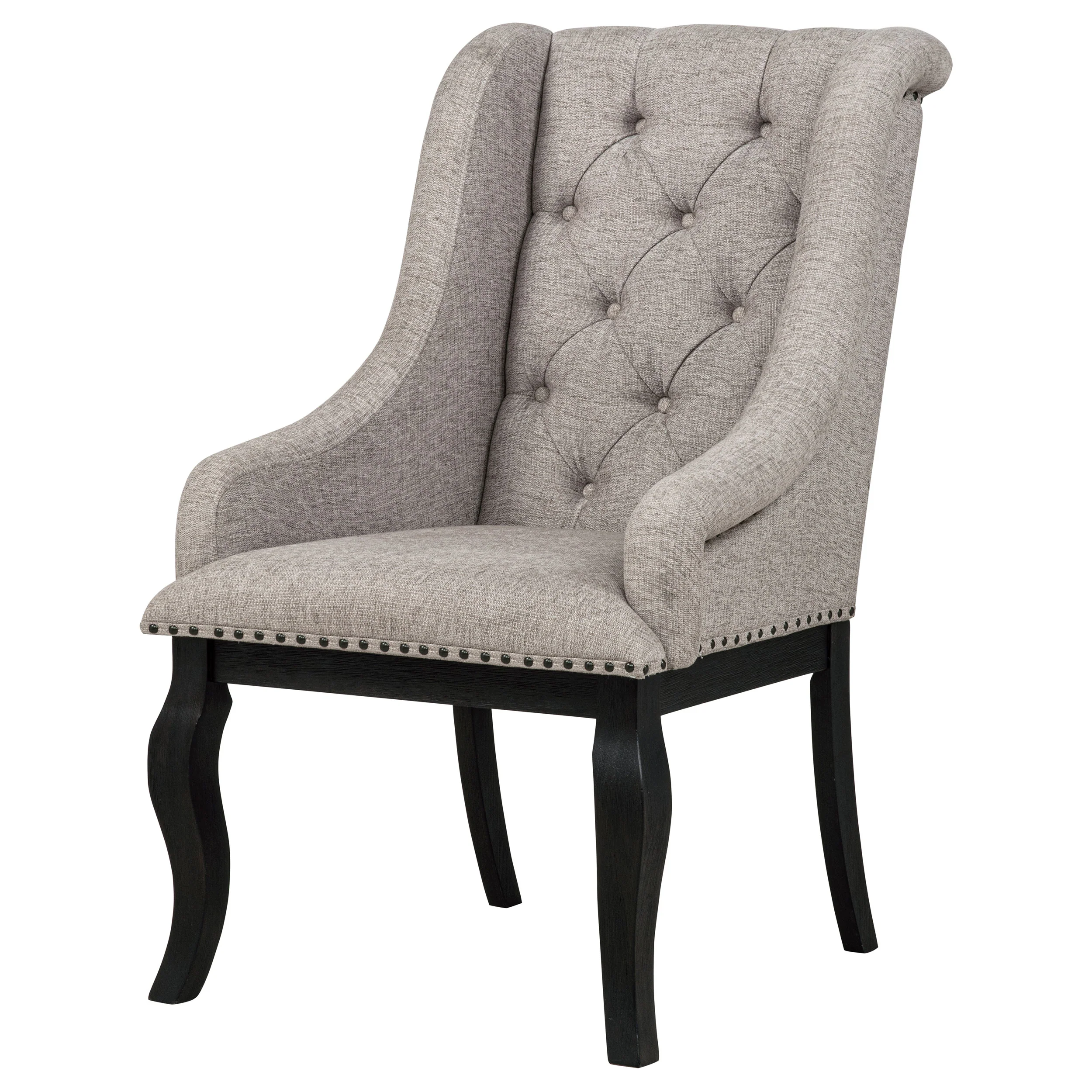 Phelps Tan Distressed Noir Upholstered Dining Arm Chair (Set of 2) - Image 5