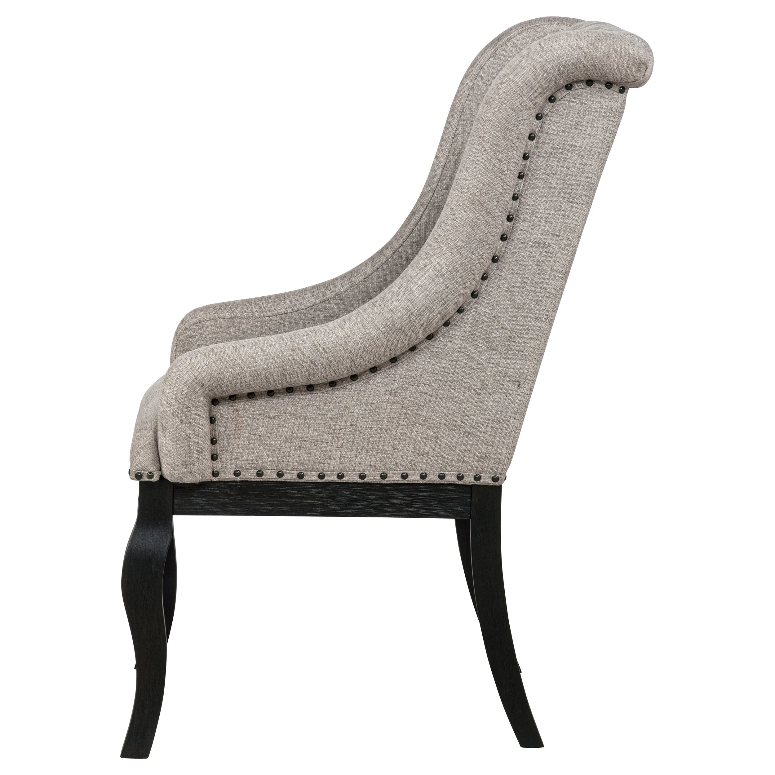 Phelps Tan Distressed Noir Upholstered Dining Arm Chair (Set of 2) - Image 6