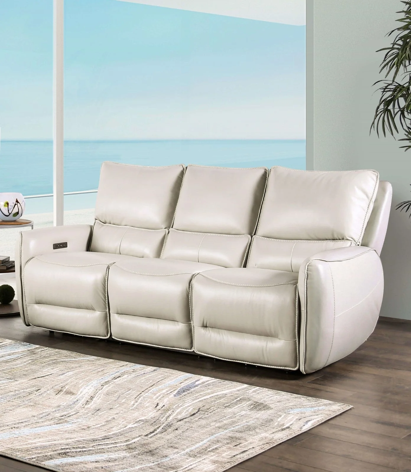 Phineas Beige Power Top Grain Leather Match Reclining Sofa & Loveseat - Image 2